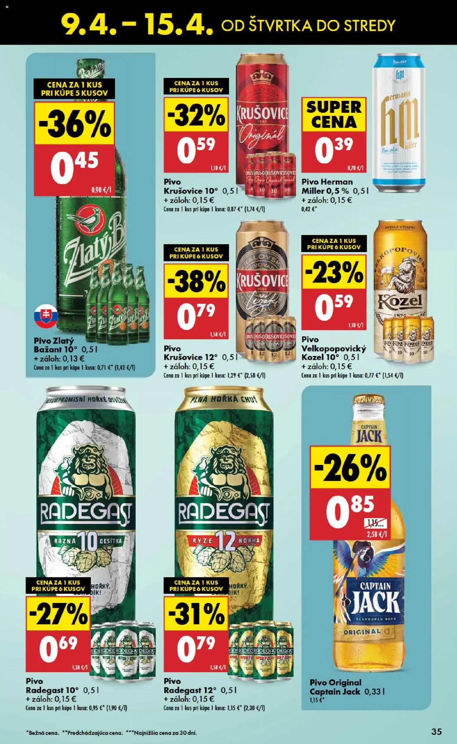 Nové Biedronka akcie – leták je platný od 09.04.2026 | Strana: 35 | Produkty: Pivo, Radegast, Krušovice