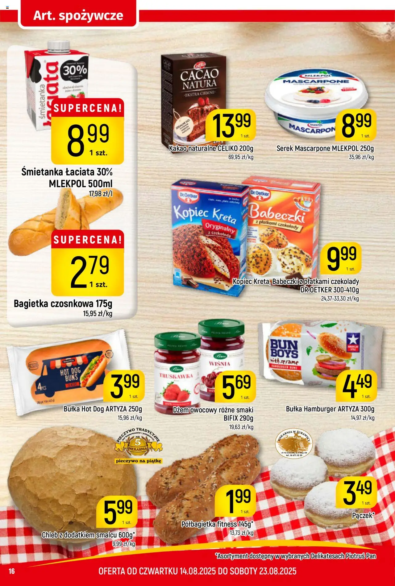 Piotruś Pan Gazetka od 14.08.2025 | Strona: 16 | Produkty: Pieczywo, Piekarnia, Mascarpone, Dżem