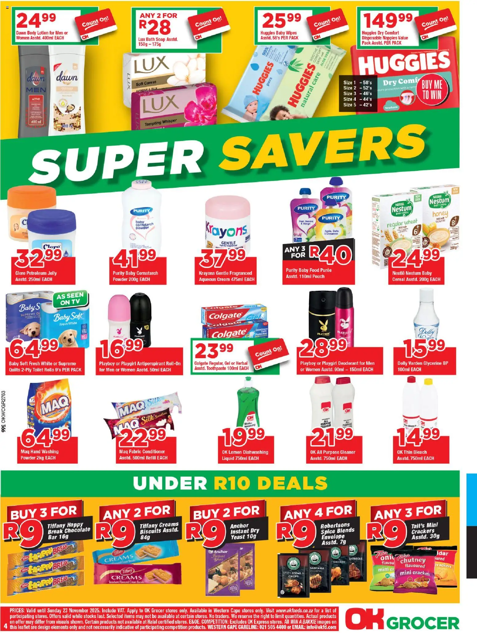 New OK Foods catalogue – valid from 12.11.2025 | Page: 4 | Products: Bath, Baby food, Petroleum jelly, Nappies