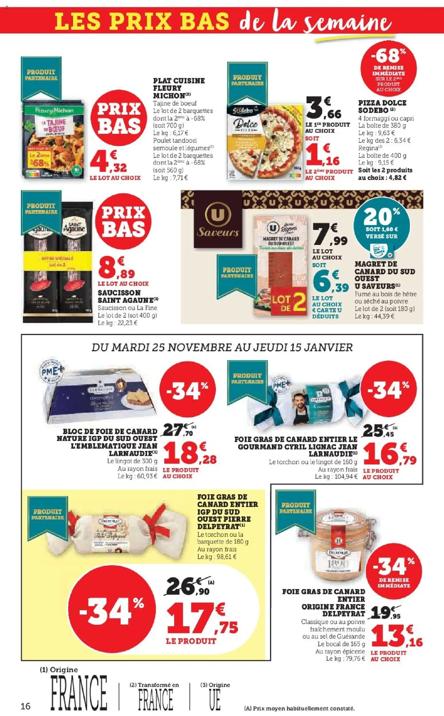 {H1} | Page: 16 | Produits: Saucisson, Torchon, Gras de canard entier, Pizza