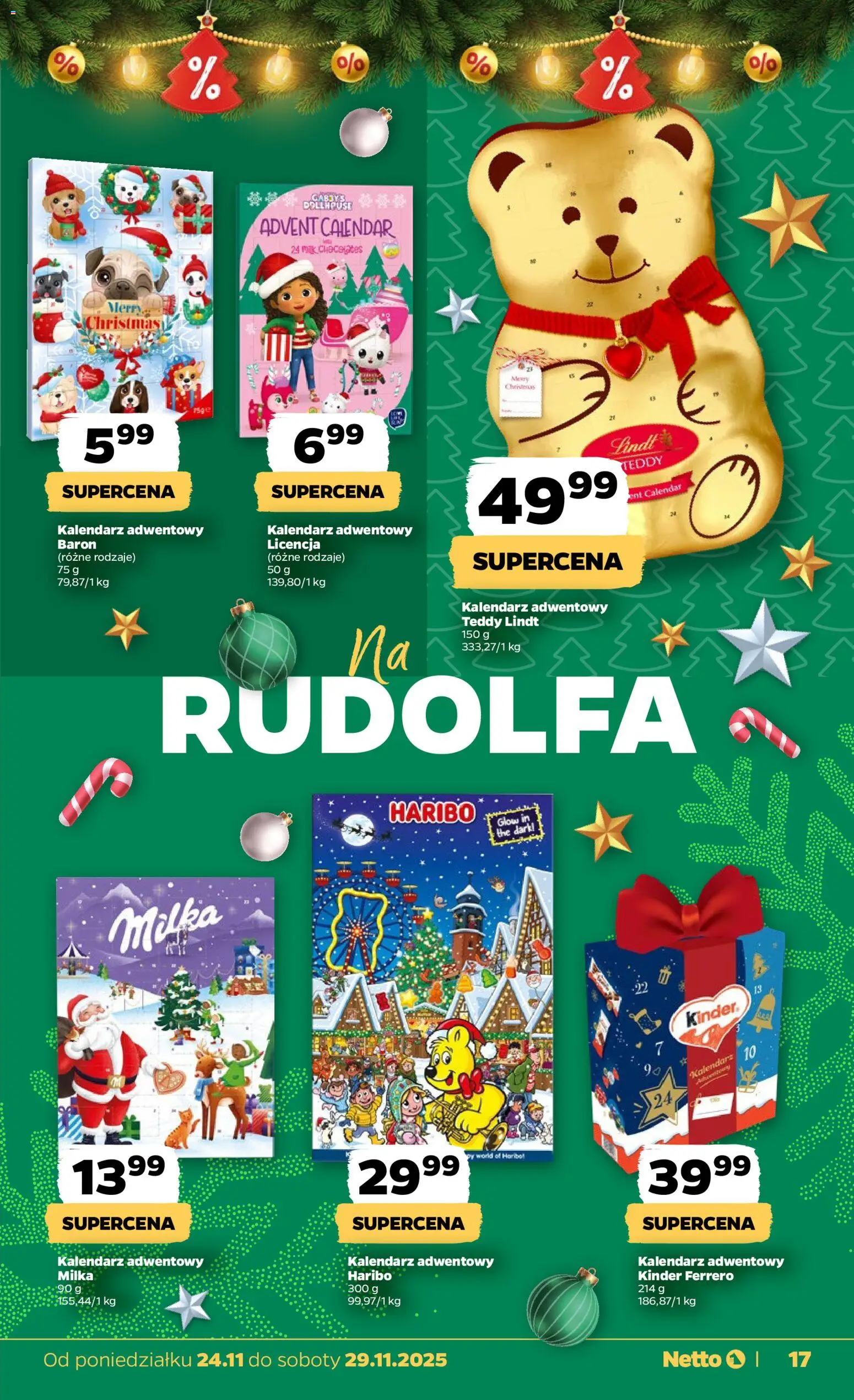 Netto gazetka od 24.11.2025 | Strona: 17 | Produkty: Kalendarz adwentowy, Kalendarz, Milka