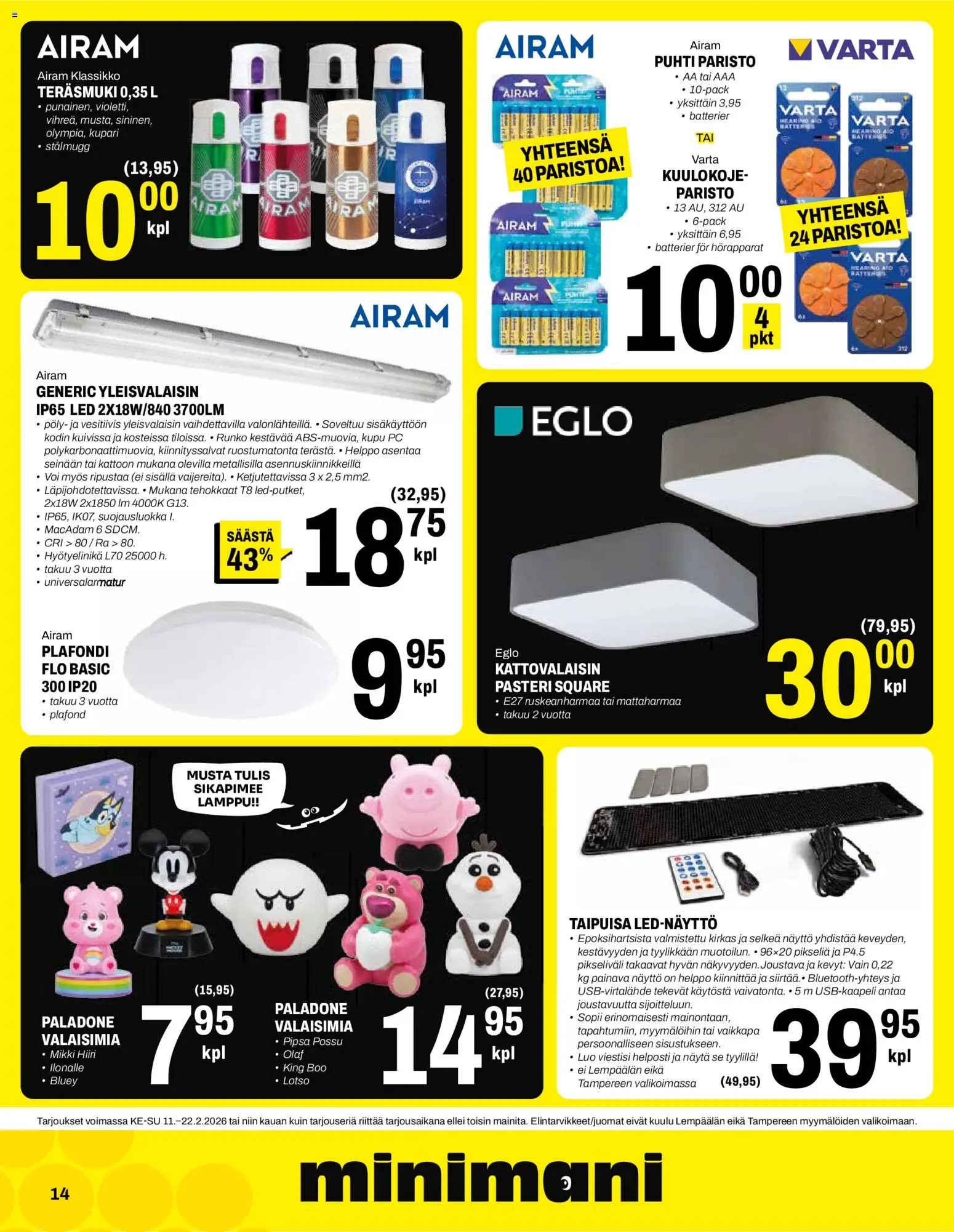 Minimani tarjoukset – voimassa 11.02.2026 alkaen | Sivu: 14 | Tuotteet: Lamppu, Voi, Näyttö, PC