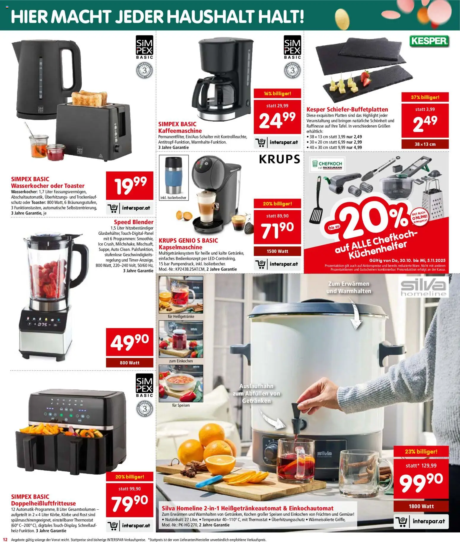 Interspar Flugblatt - Burgenland gültig ab 30.10.2025 | Seite: 12 | Produkte: Gemüse, Kaffeemaschine, Wasserkocher, Toaster