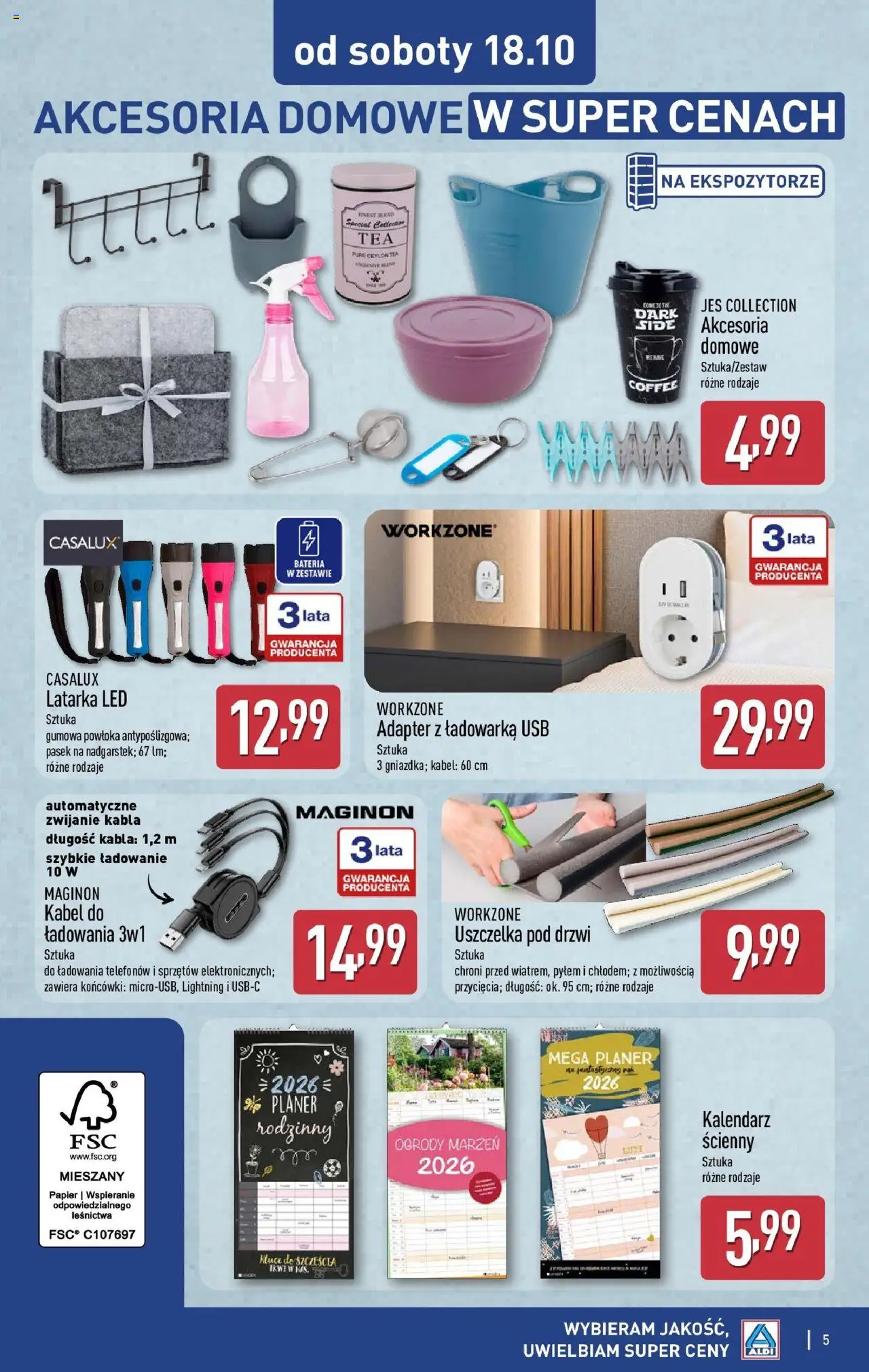 Aldi Gazetka - Od soboty od 18.10.2025 | Strona: 5 | Produkty: Pasek, Ładowarka, USB, Kalendarz