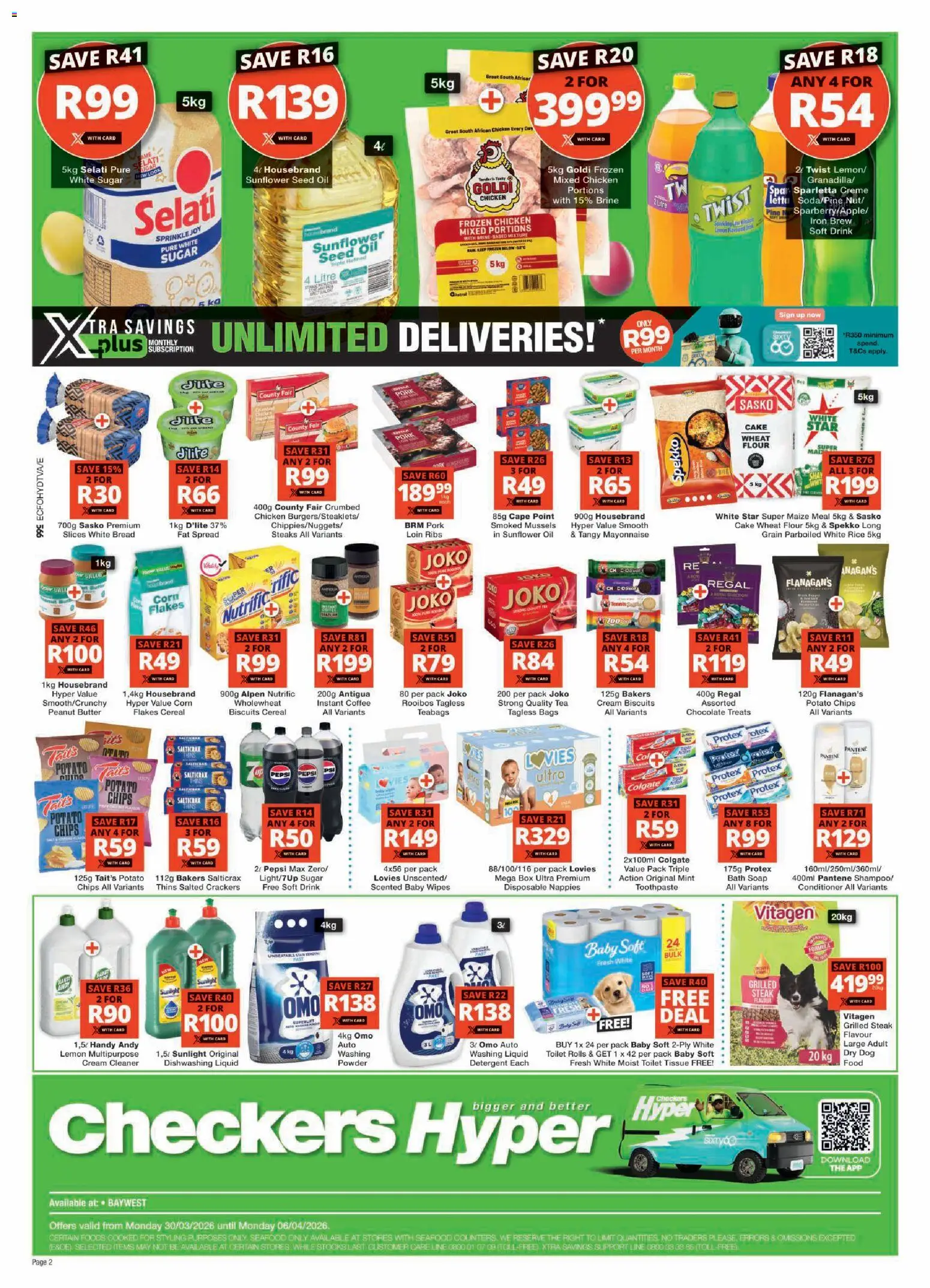 New Checkers catalogue – valid from 30.03.2026 | Page: 2 | Products: Bread, Rice, Cream, Peanut butter