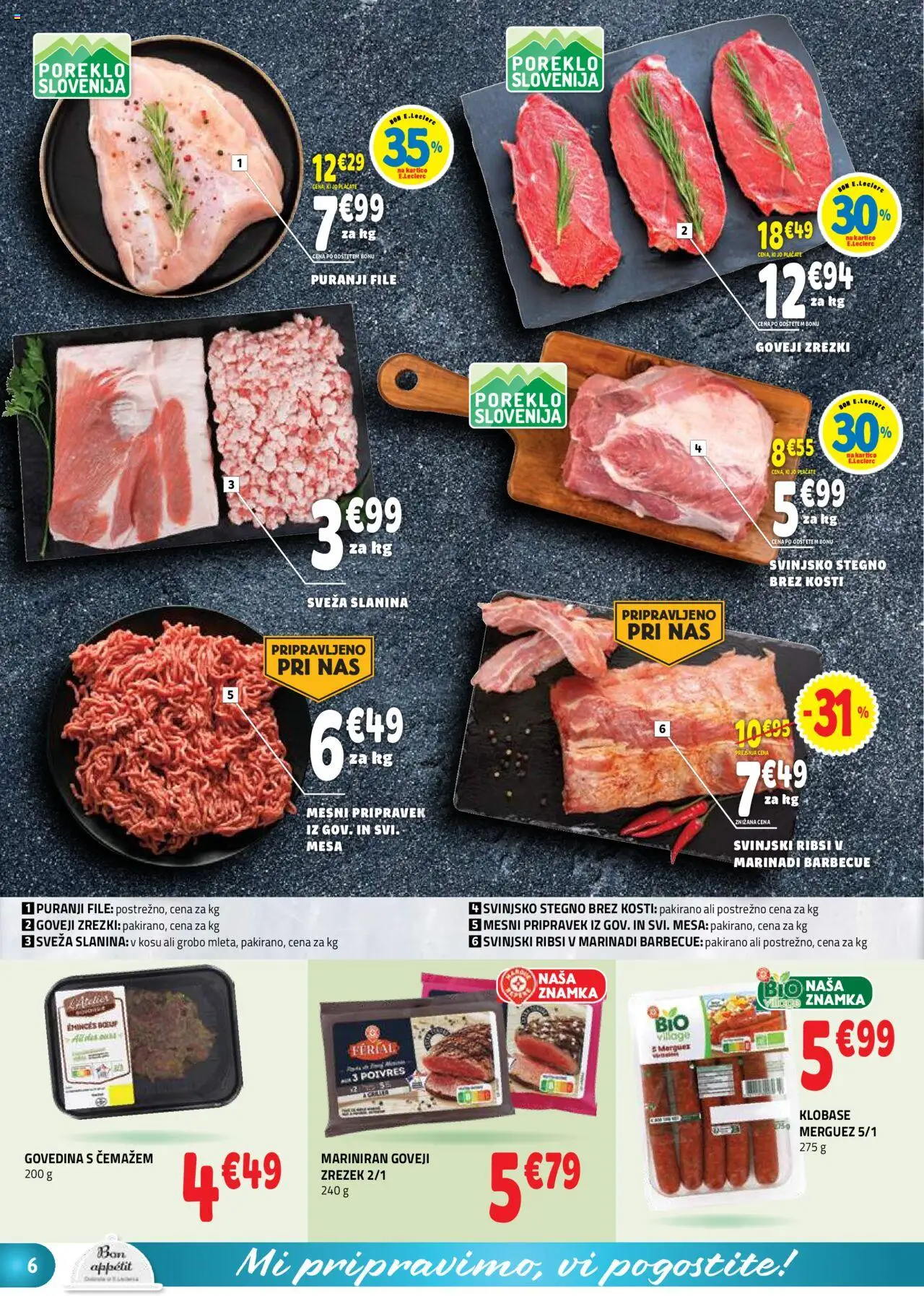 Novi E.leclerc katalog ponudbe – veljaven od 17.09.2025 | Stran: 6 | Izdelki: Slanina, Zrezki, Klobase