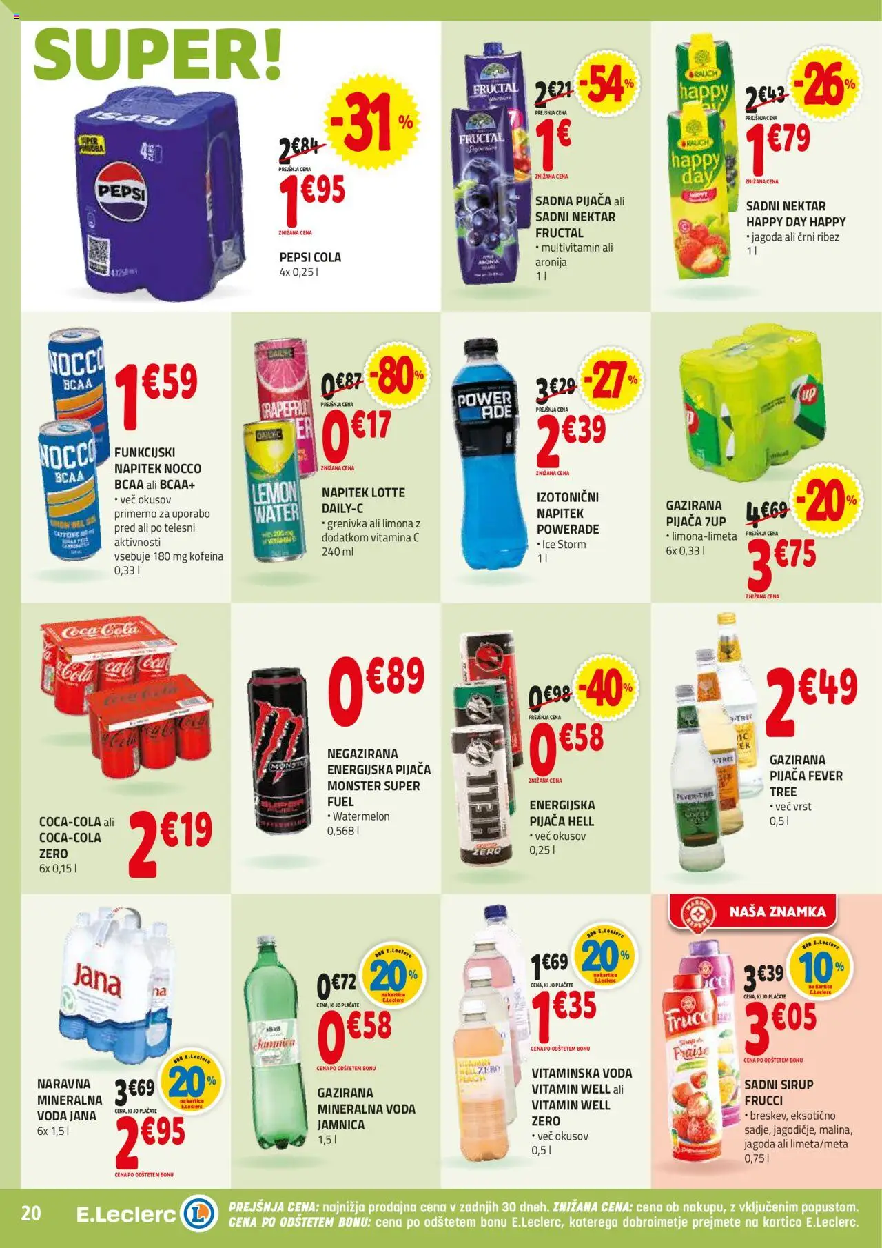 E.leclerc katalog │ velja od 02.07.2025 | Stran: 20 | Izdelki: Sirup, Mineralna voda, Grenivka, Limona