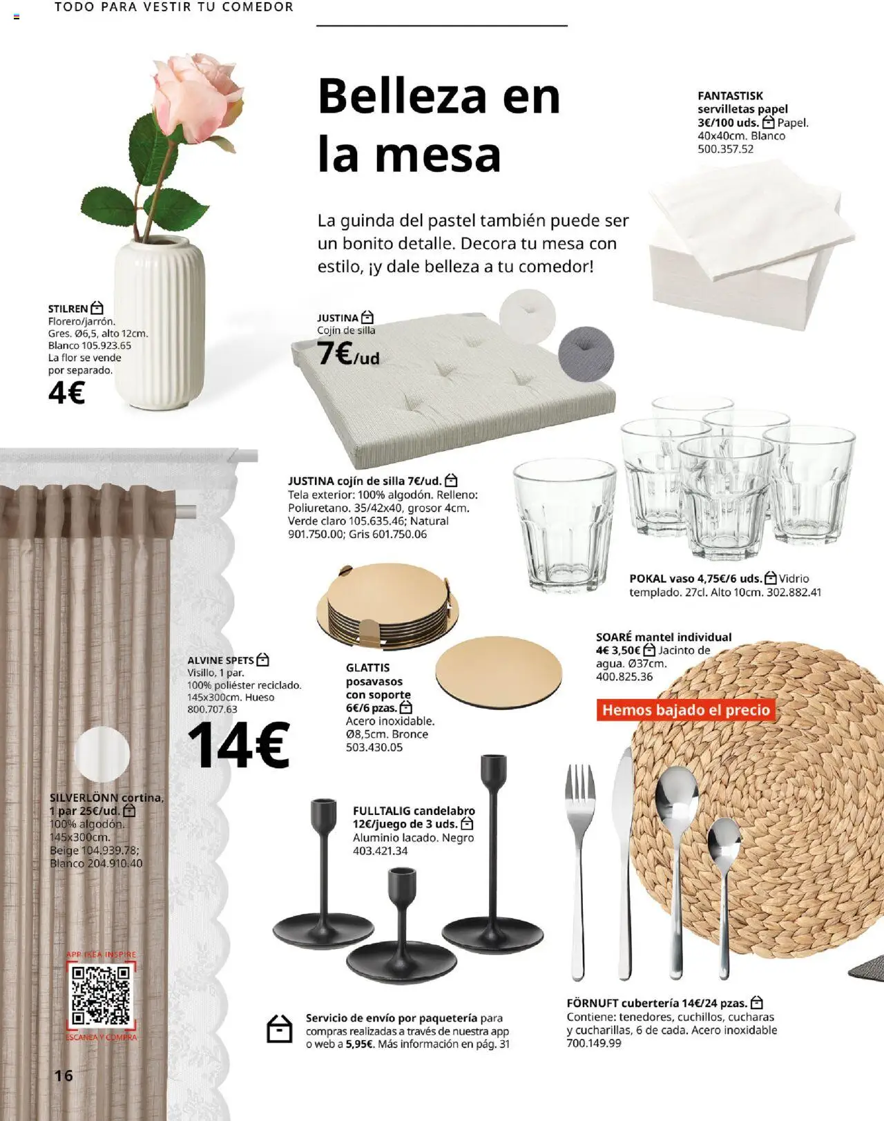 Catálogo IKEA Comedores │ válido desde el 01.09.2025 | Página: 16 | Productos: Candelabro, Mantel, Cubertería, Silla