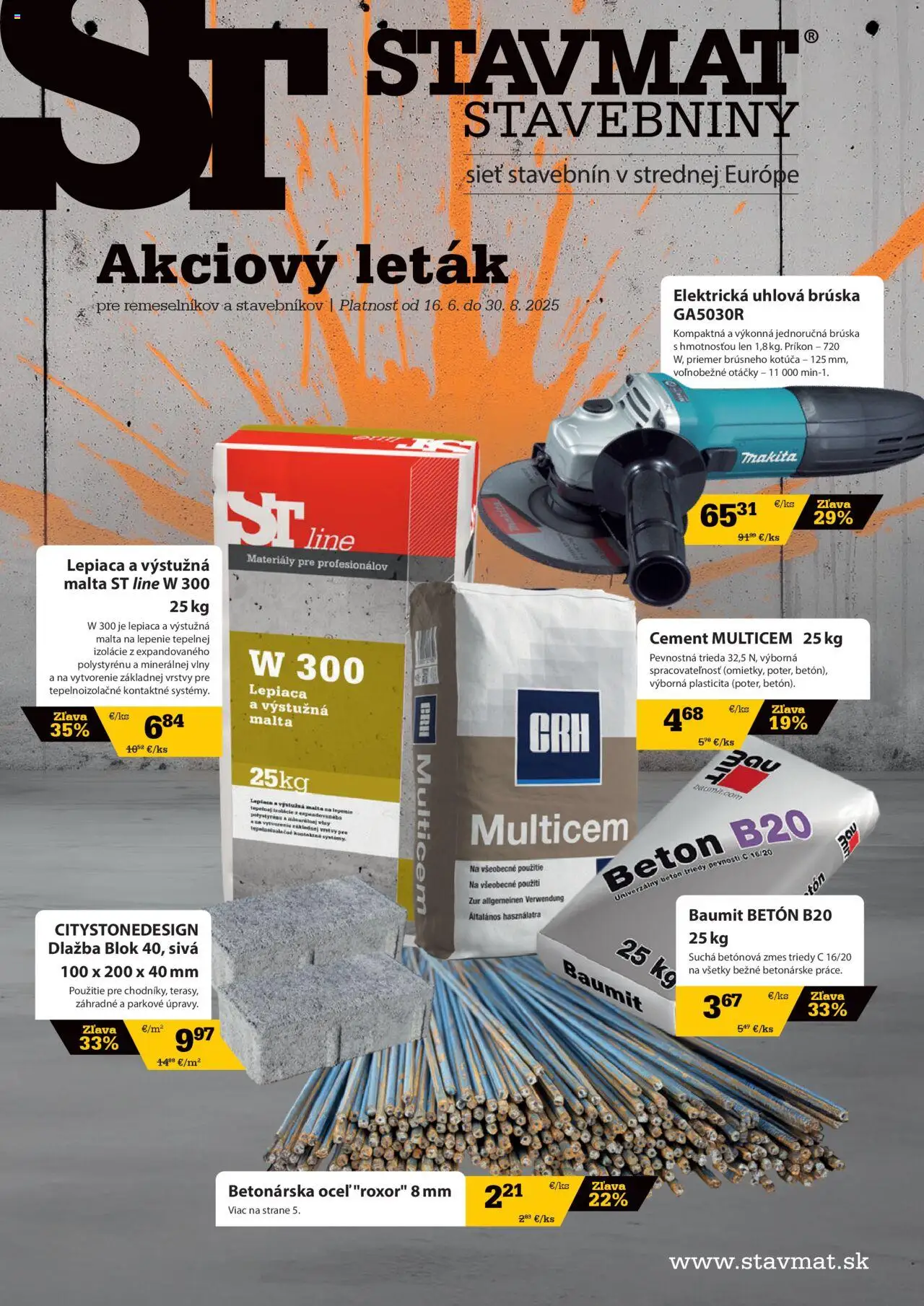 STAVMAT STAVEBNINY leták │ platný od 16.06.2025 | Strana: 1 | Produkty: Dlažba, Uhlová brúska