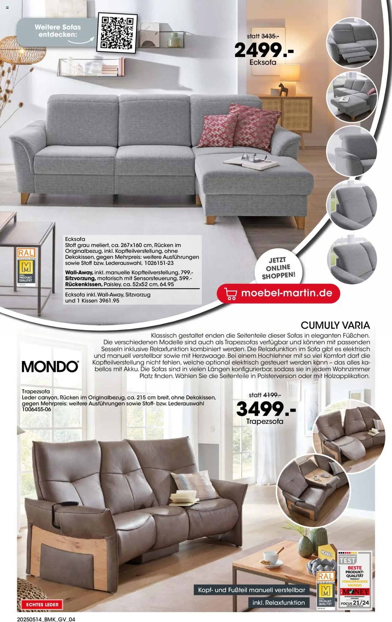 Möbel Martin Prospekt 	 - gültig ab dem 14.05.2025 | Seite: 4 | Produkte: Ecksofa, Kissen, Sofa
