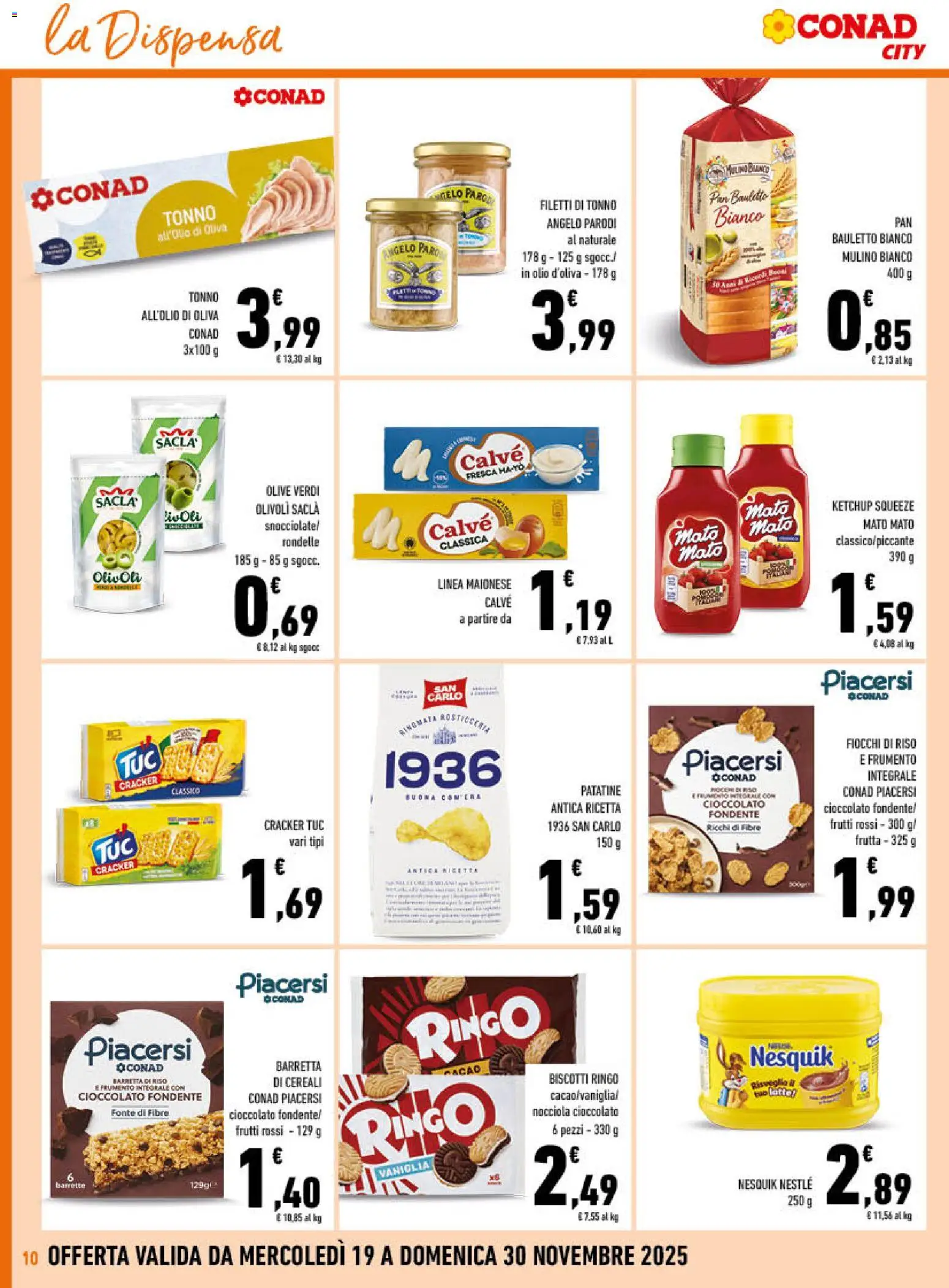 Volantino Conad del 19.11.2025 | Pagina: 10 | Prodotti: Cereali, Fiocchi, Maionese, Olive
