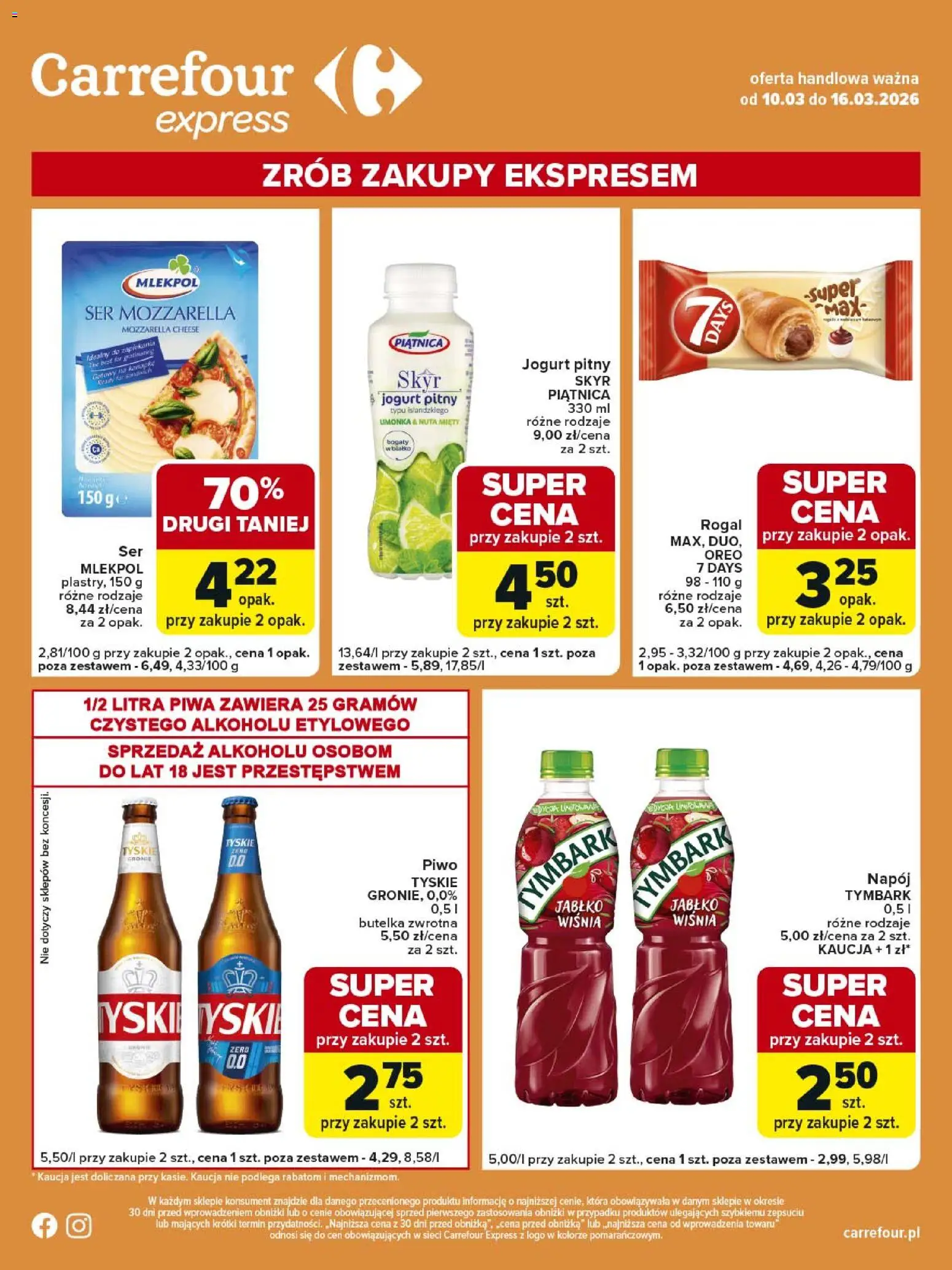Carrefour gazetka - Express II od 10.03.2026 | Strona: 2 | Produkty: Jogurt pitny, Tyskie, Ser, Skyr
