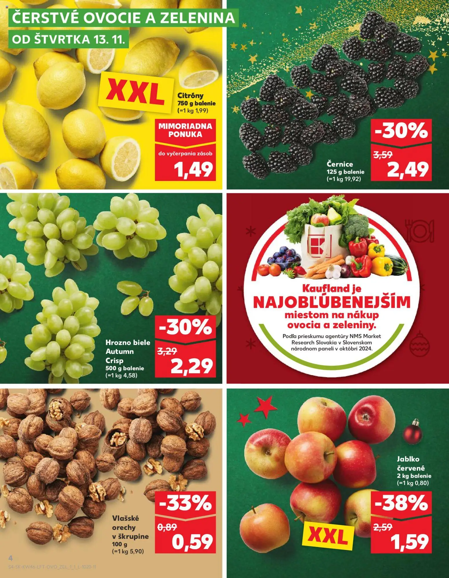 Nové Kaufland akcie – leták je platný od 13.11.2025 | Strana: 4 | Produkty: Apple, Orechy, Vlašské orechy, Ovocie