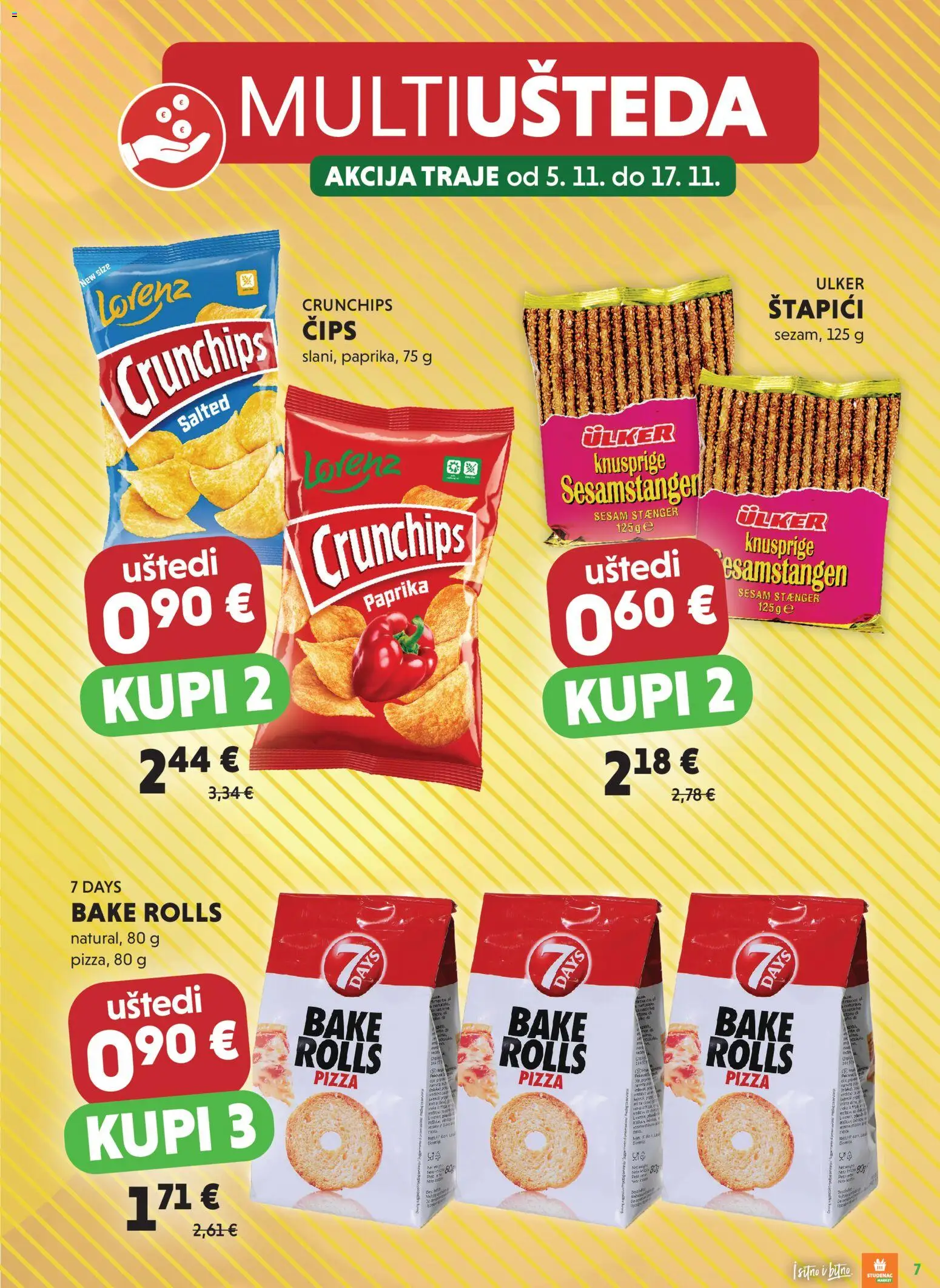 Studenac katalog | vrijedi od 05.11.2025 | Stranica: 7 | Proizvodi: Pizza, Paprika, Čips, Štapići