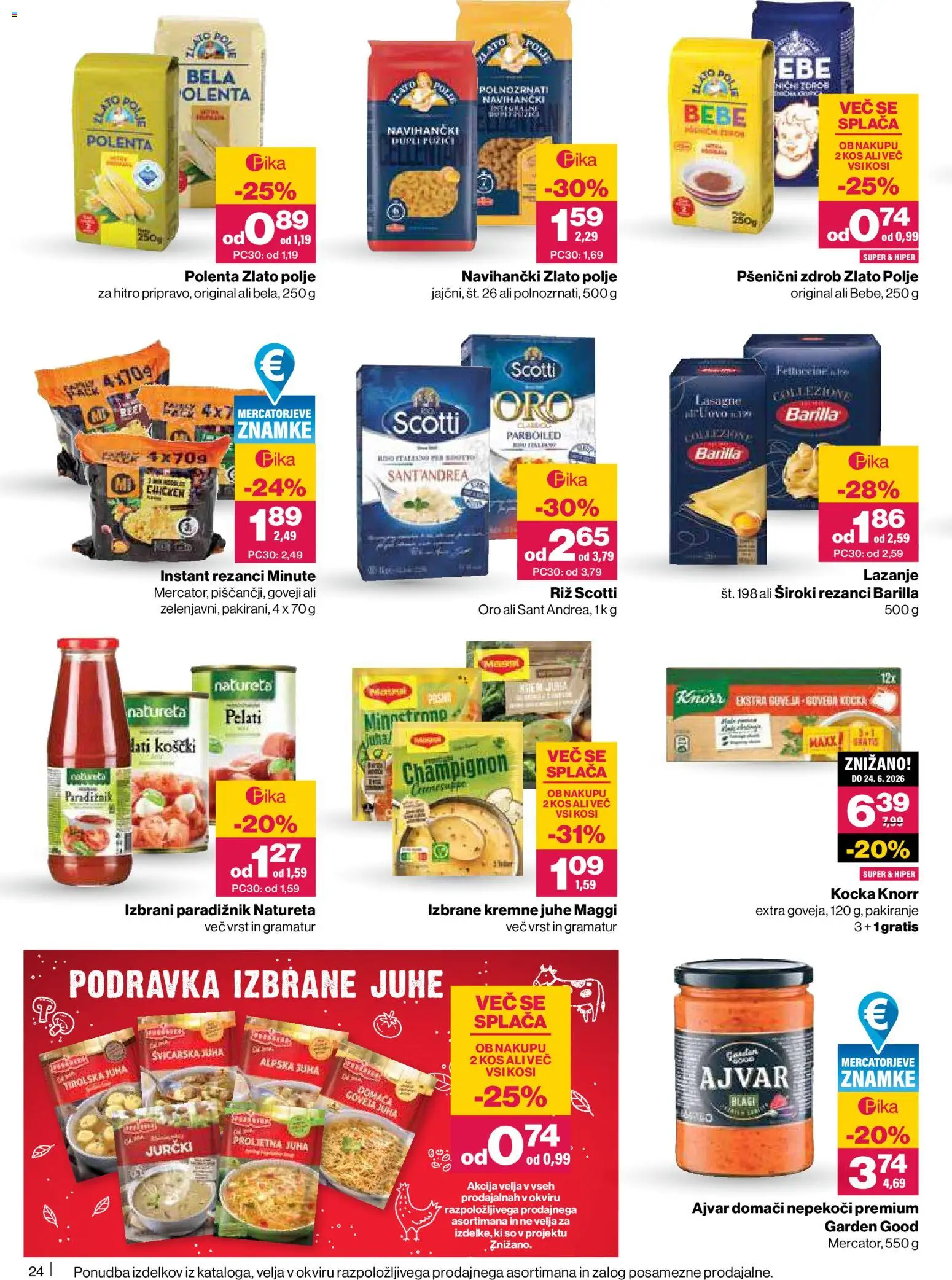 Novi Mercator katalog ponudbe – veljaven od 02.04.2026 | Stran: 24 | Izdelki: Rezanci, Zdrob, Polenta, Top doble cara