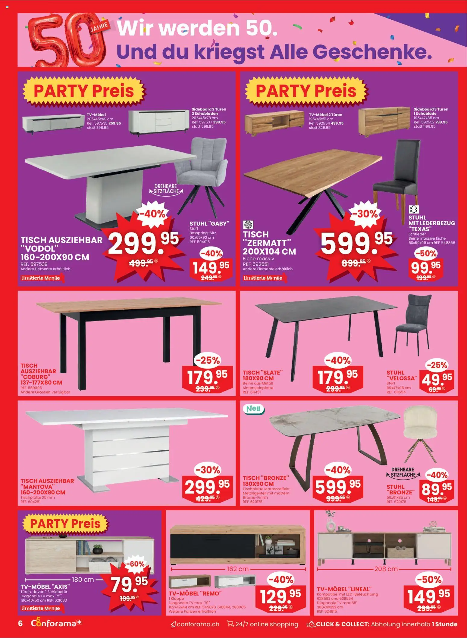 Conforama aktionen – gültig ab 25.03.2026 | Seite: 6 | Produkte: Tisch, Stuhl, TV, Sideboard