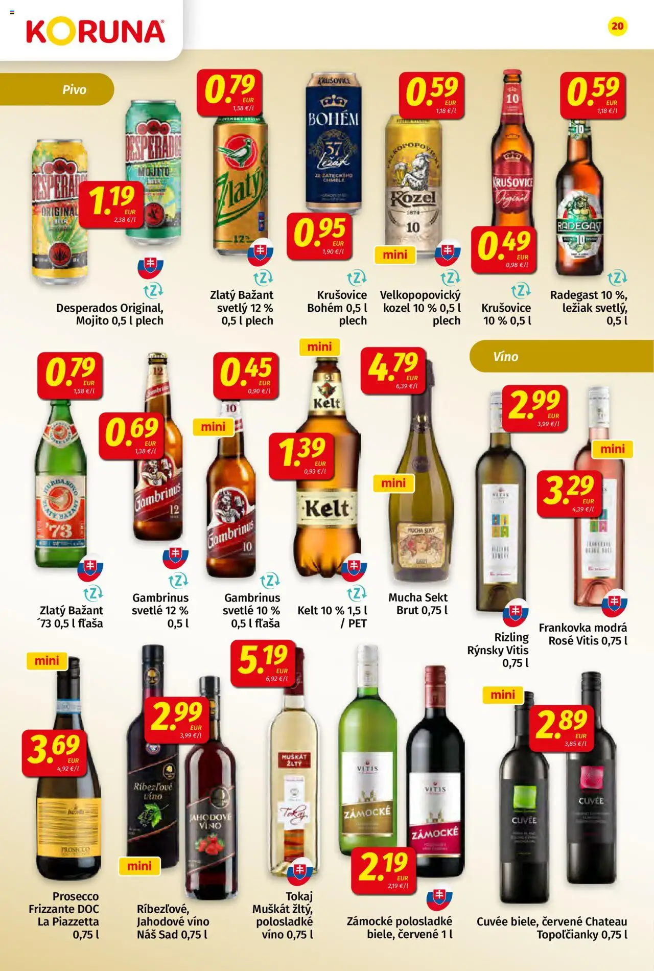 Koruna leták │ platný od 01.08.2025 | Strana: 20 | Produkty: Pivo, Kelt, Krušovice, Zlatý Bažant