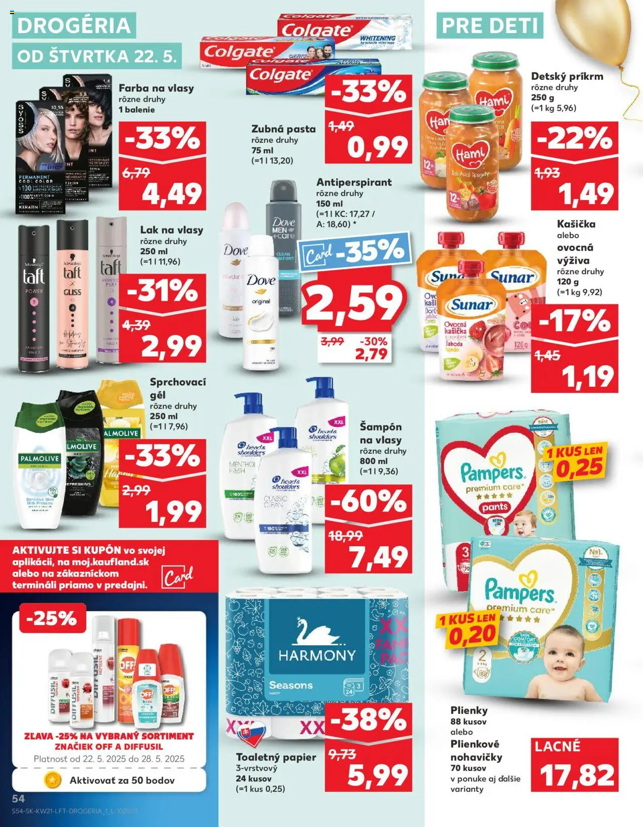 Kaufland Skalica │ platný od 22.05.2025 | Strana: 54 | Produkty: Šampón, Antiperspirant, Plienky, Pampers