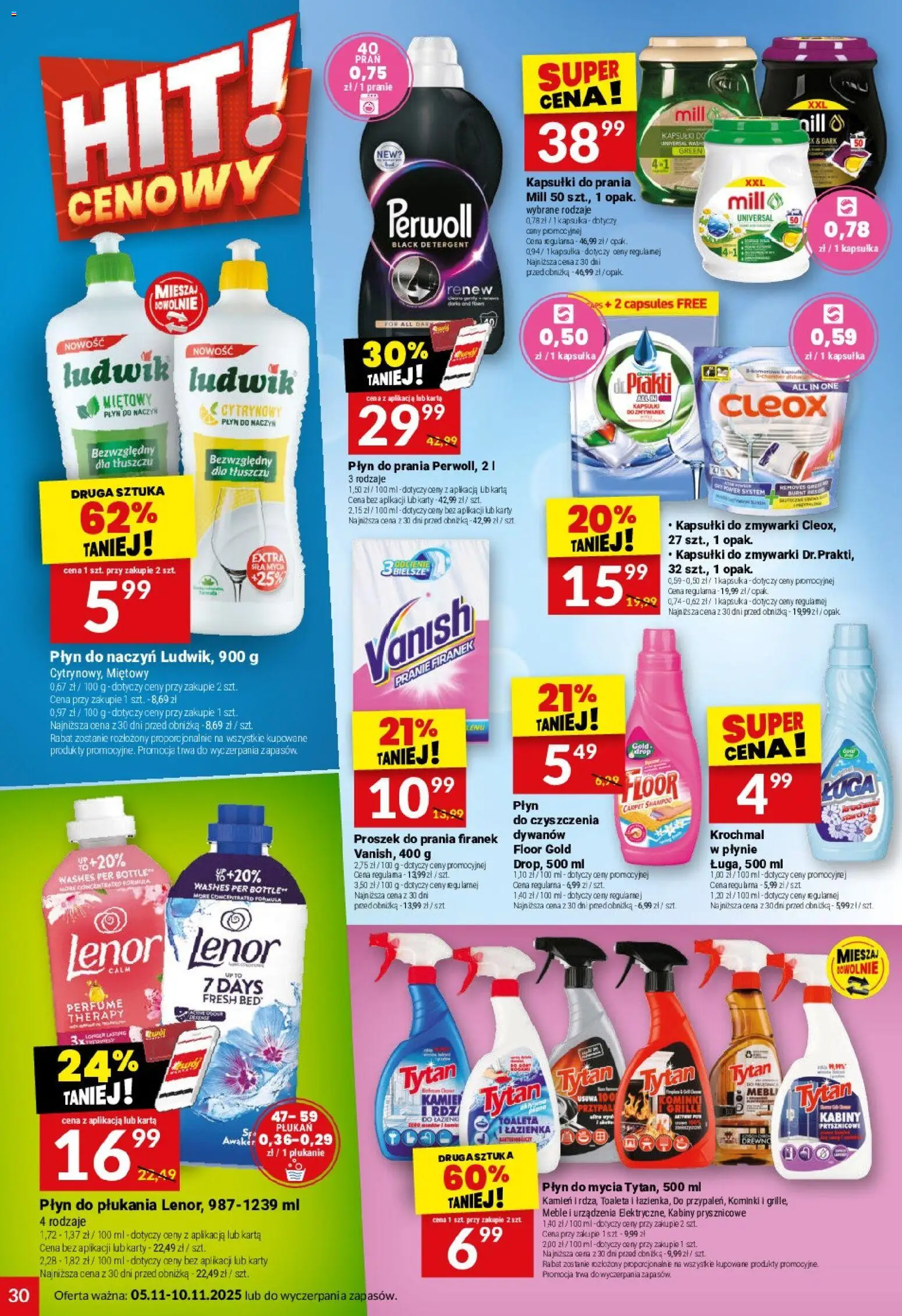 Twój Market Gazetka od 05.11.2025 | Strona: 30 | Produkty: Karta, Toaleta, Proszek do prania, Detergent