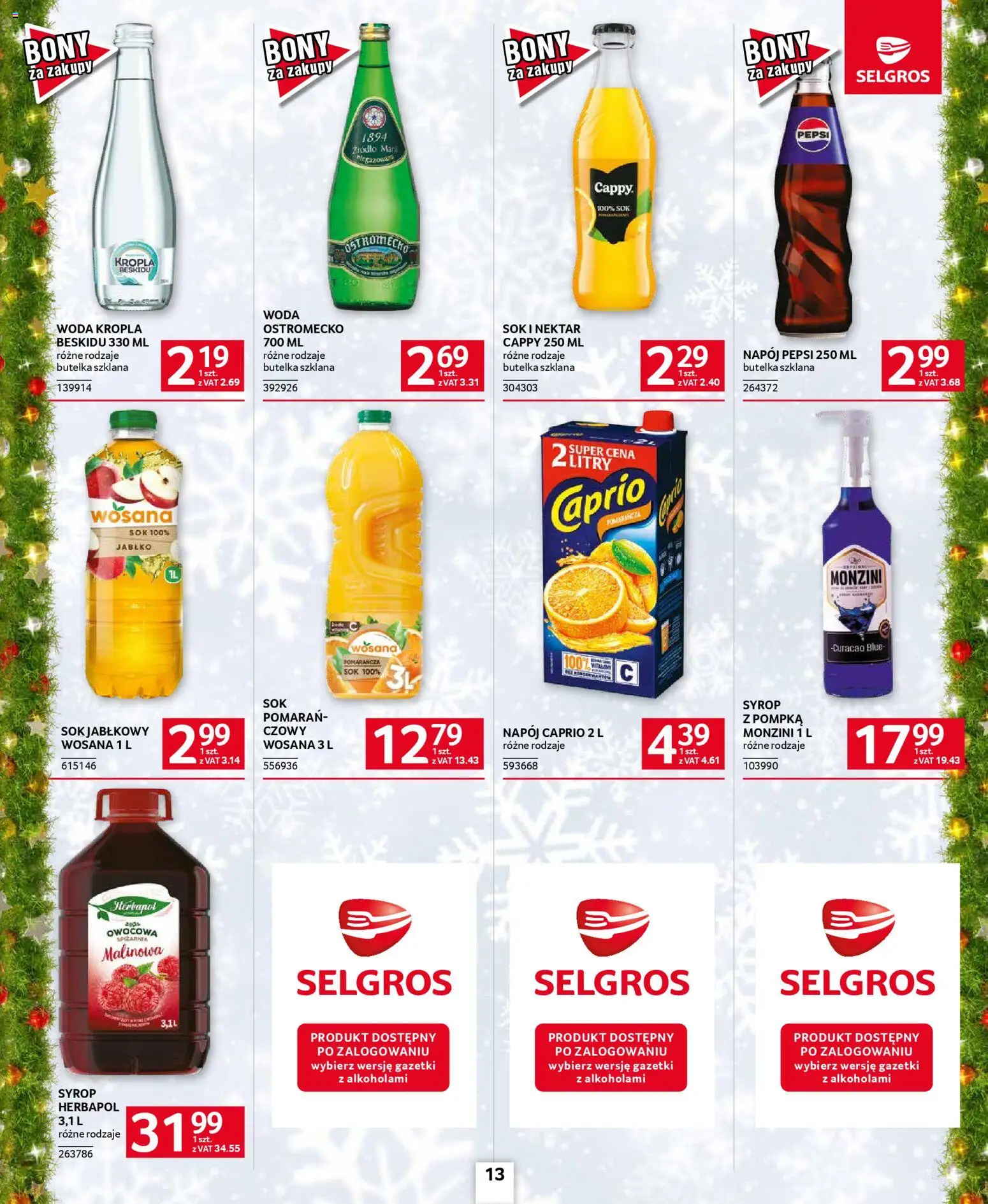 Selgros cash&carry Gazetka - Oferta dla gastronomii od 18.12.2025 | Strona: 13 | Produkty: Syrop, Sok jabłkowy, Pepsi, Sok