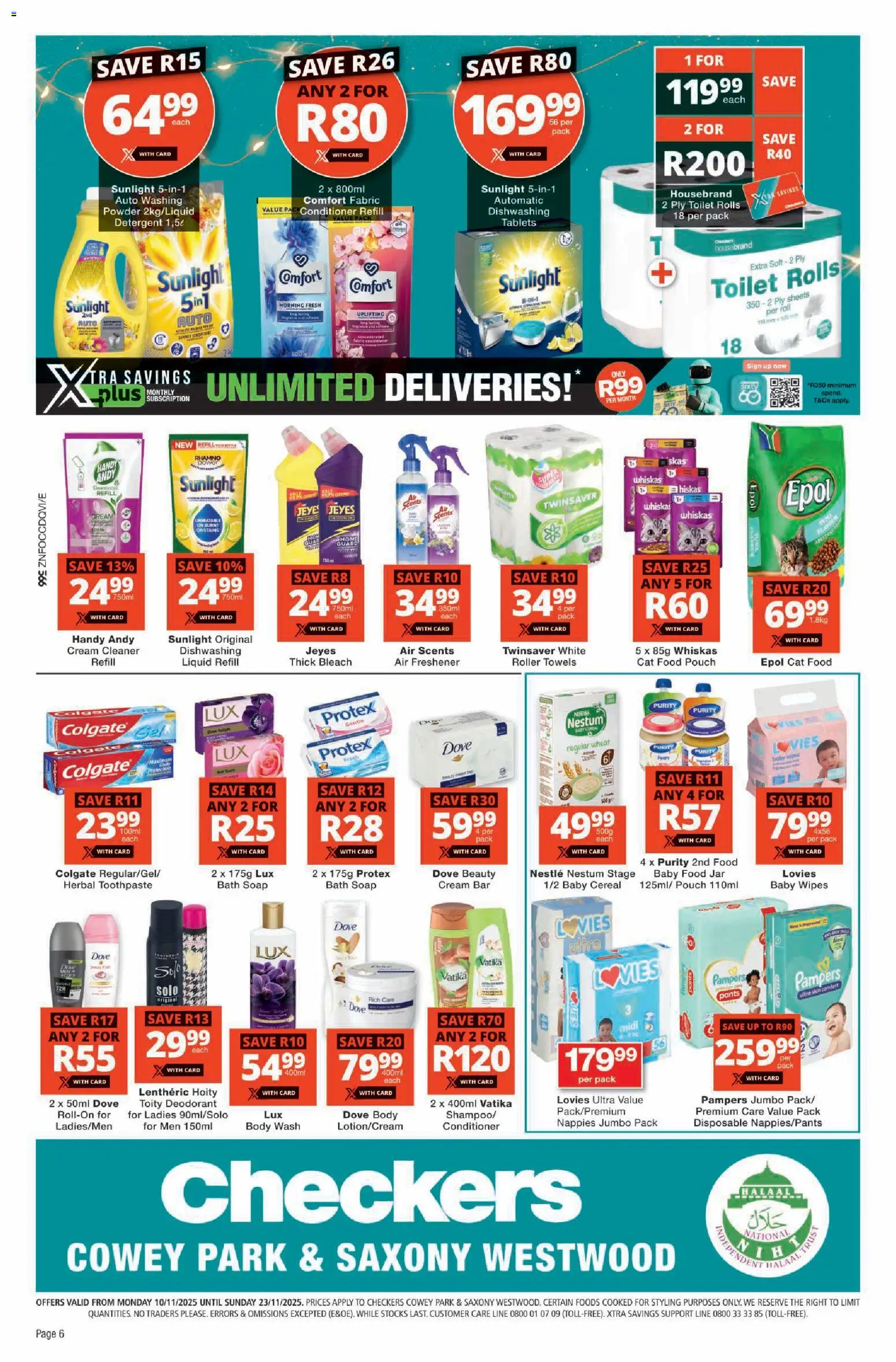 New Checkers catalogue – valid from 10.11.2025 | Page: 6 | Products: Bath, Deodorant, Baby food, Cat food