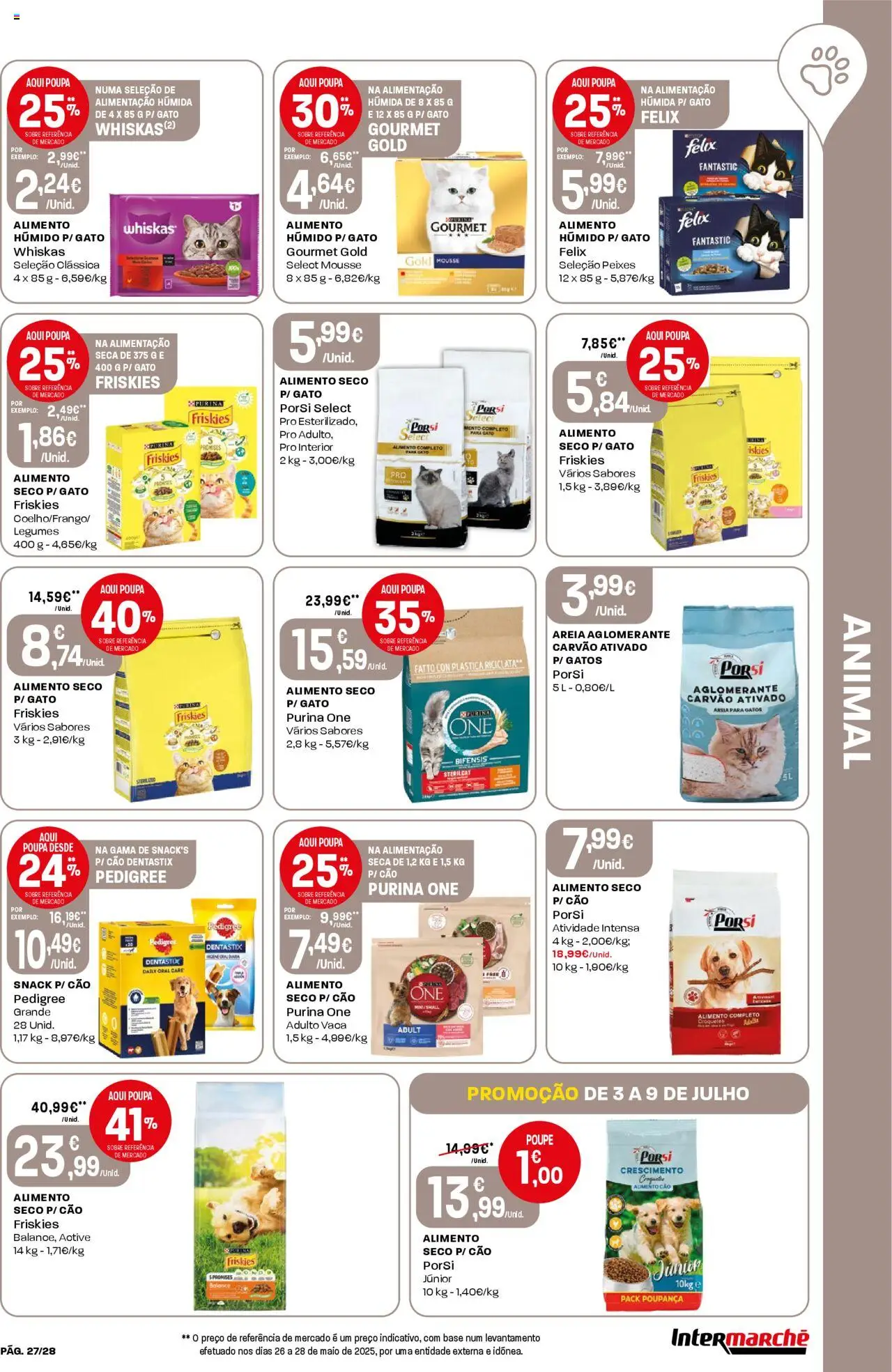 Intermarché folheto │ válido de 03.07.2025 | Página: 27 | Produtos: Purina one, Areia, Base