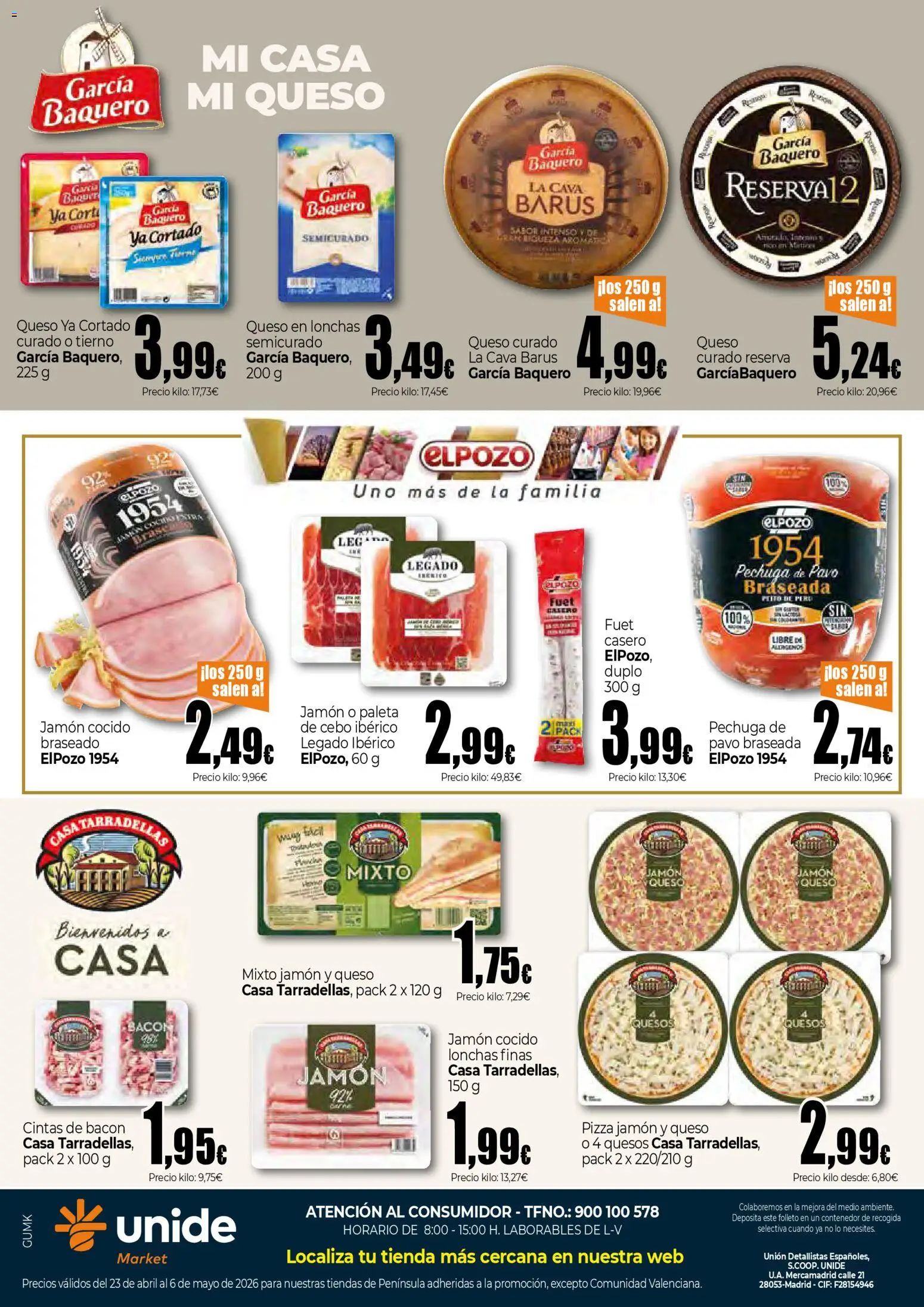 Unide folleto │ válido desde el 23.04.2026 | Página: 12 | Productos: Queso, Jamón, Jamón cocido, Pizza