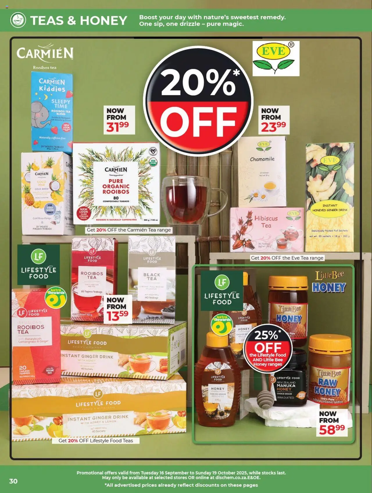 New Dis-Chem catalogue – valid from 16.09.2025 | Page: 30 | Products: Tea, Water, Lemon