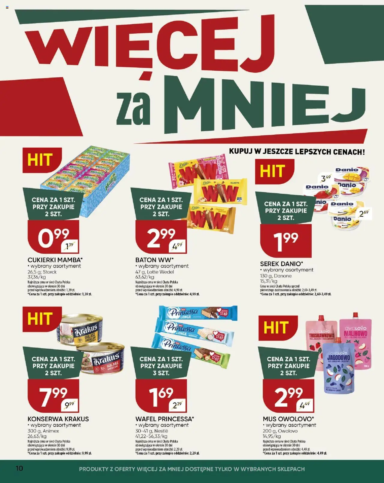 Chata Polska Gazetka od 31.07.2025 | Strona: 10 | Produkty: Serek, Baton, Cukierki, Gulasz