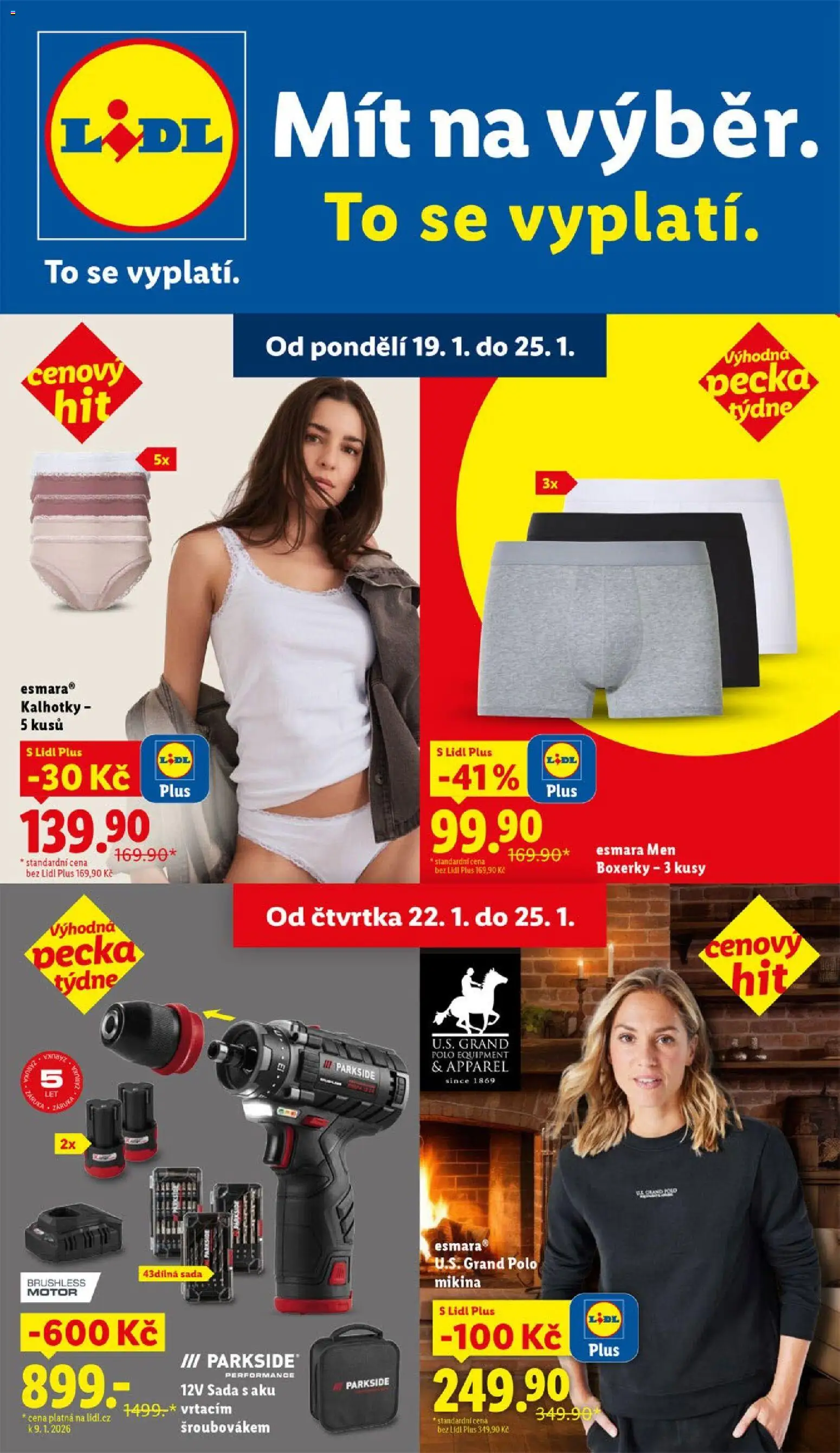 Lidl leták - Spotřební zboží od 19.01.2026 | Strana: 1 | Produkty: Mikina, Kalhotky, Parkside, Boxerky