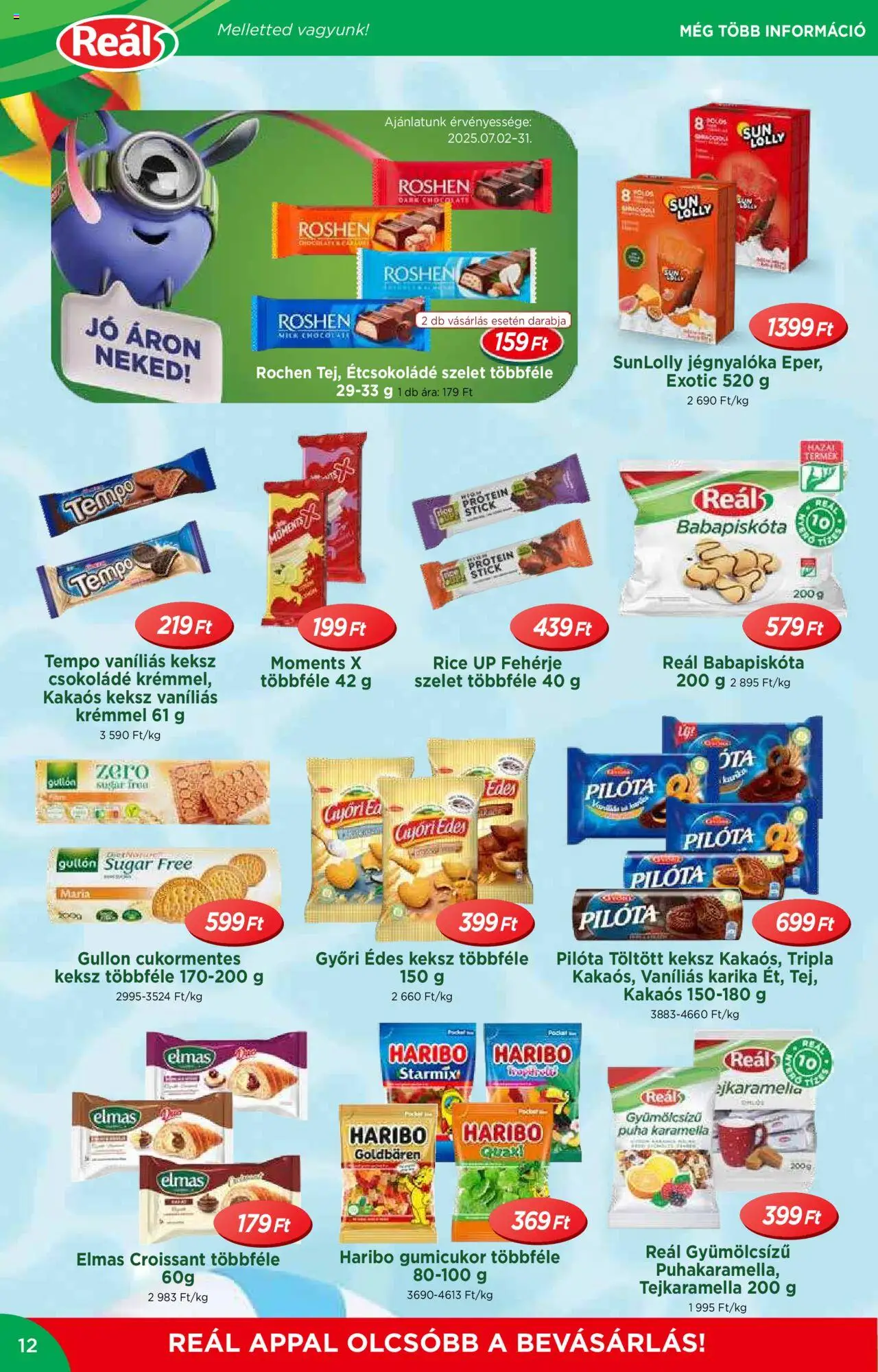 Reál akciós ujság - amely érvényes a következő dátumtól: 02.07.2025 | Oldal: 12 | Termékek: Protein bar, Protein, Tejkaramella, Keksz
