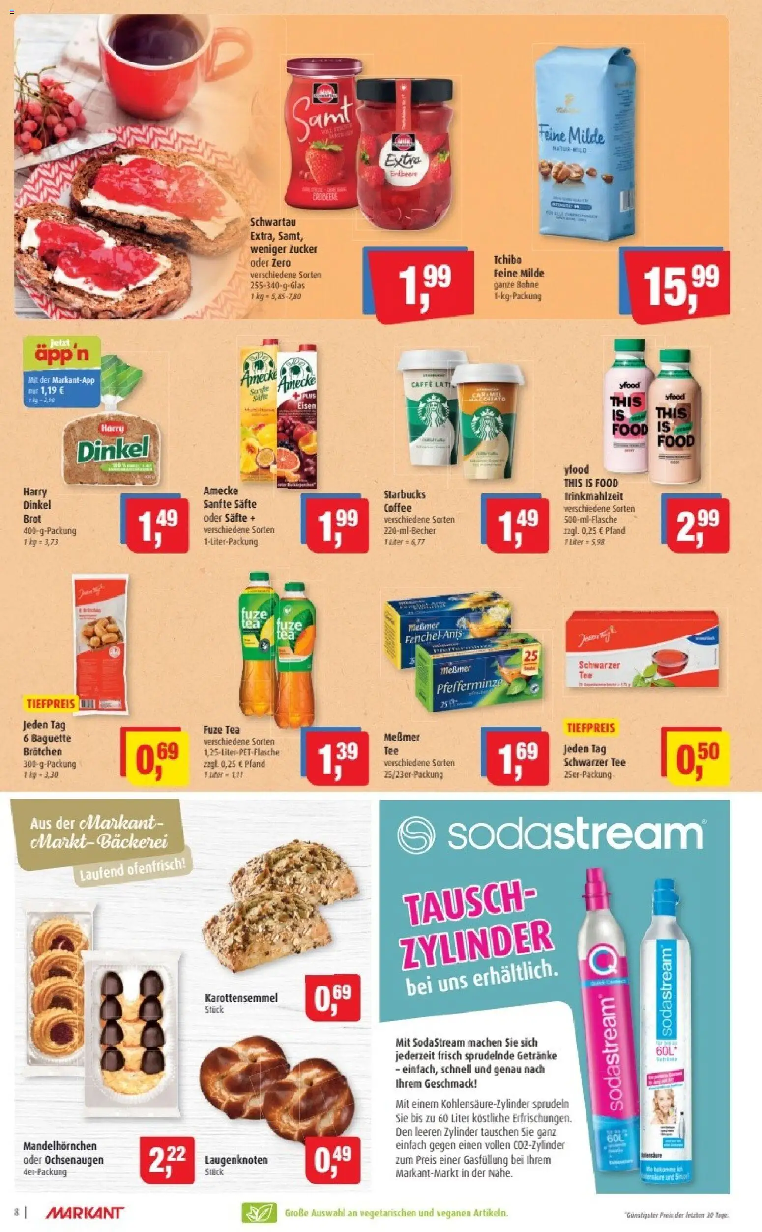 Markant Prospekt 	 – gültig ab 19.01.2026 | Seite: 8 | Produkte: Fuze tea, Baguette, YFood, Brot