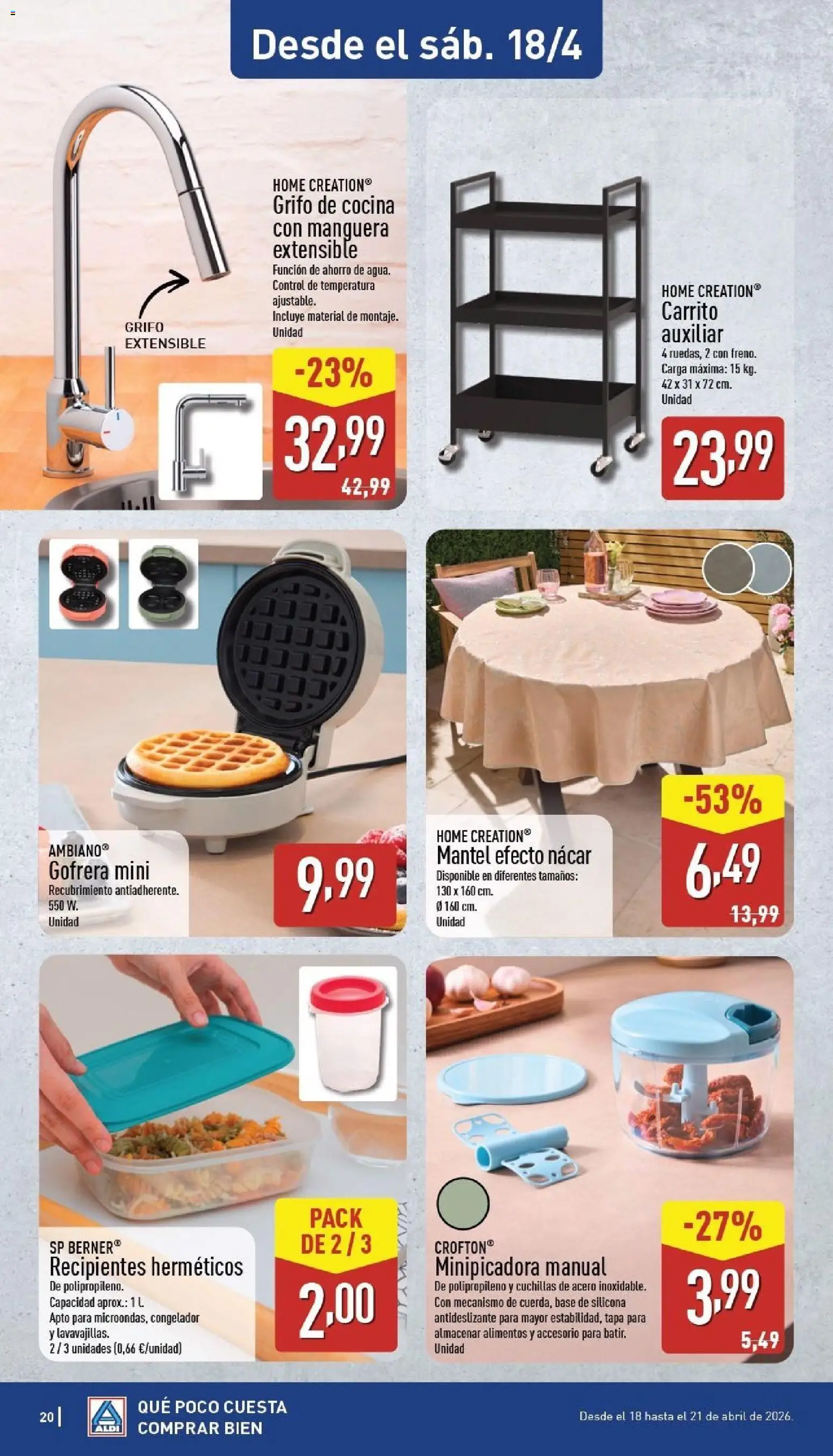 Aldi folleto Baleares │ válido desde el 13.04.2026 | Página: 20 | Productos: Mantel, Manguera, Congelador, Cocina
