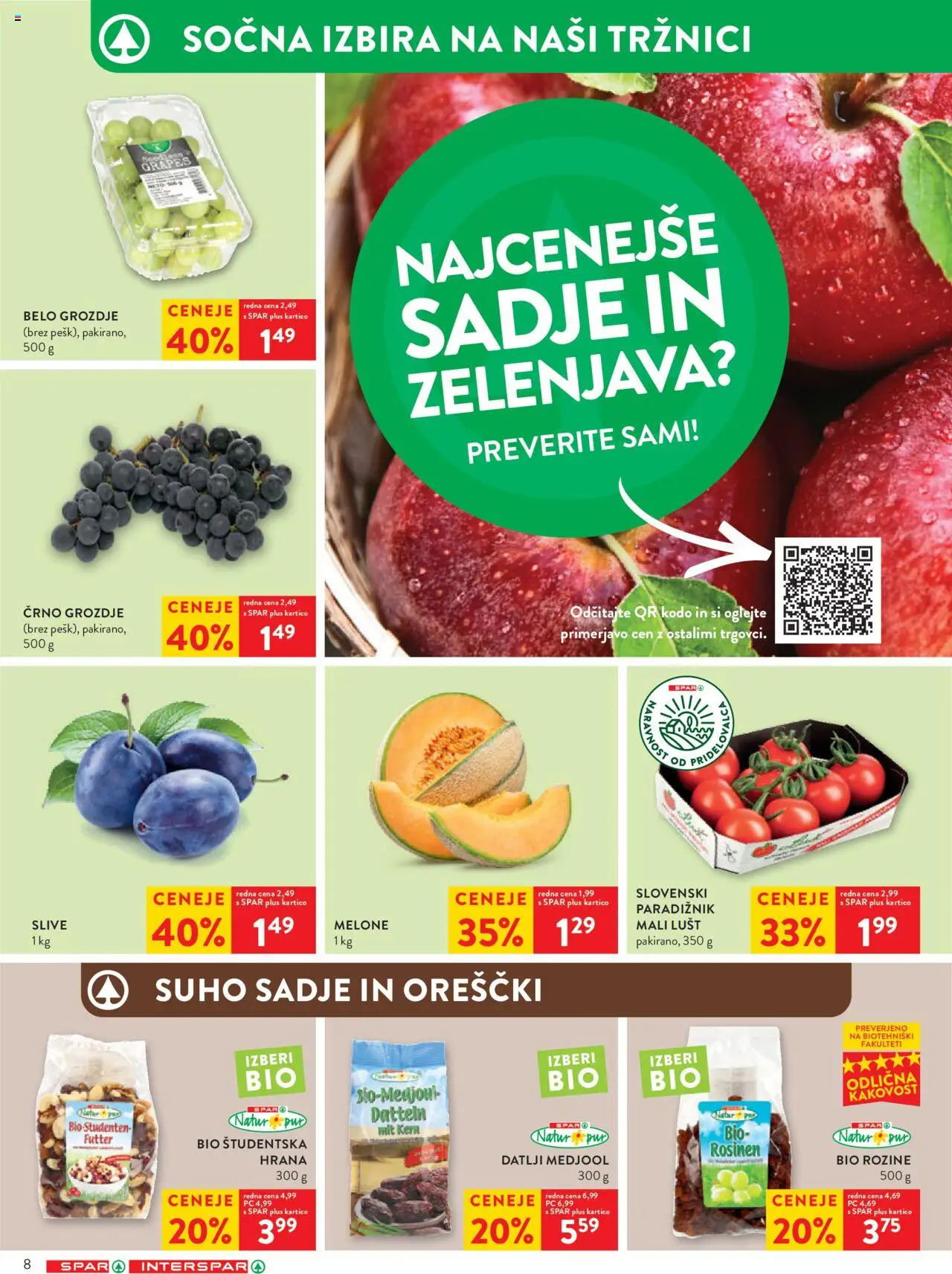 Spar katalog 34/25 │ velja od 20.08.2025 | Stran: 8 | Izdelki: Grozdje, Suho sadje, Rozine, Zelenjava