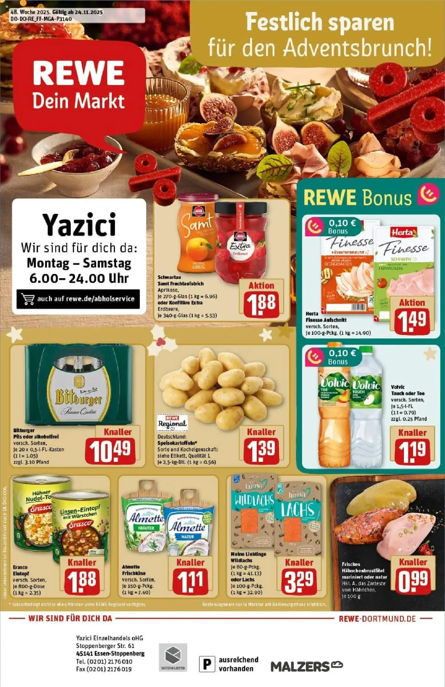 Rewe prospekt Essen	 – gültig ab 23.11.2025 | Seite: 1 | Produkte: Erasco, Herta finesse, Uhr, Frischkase