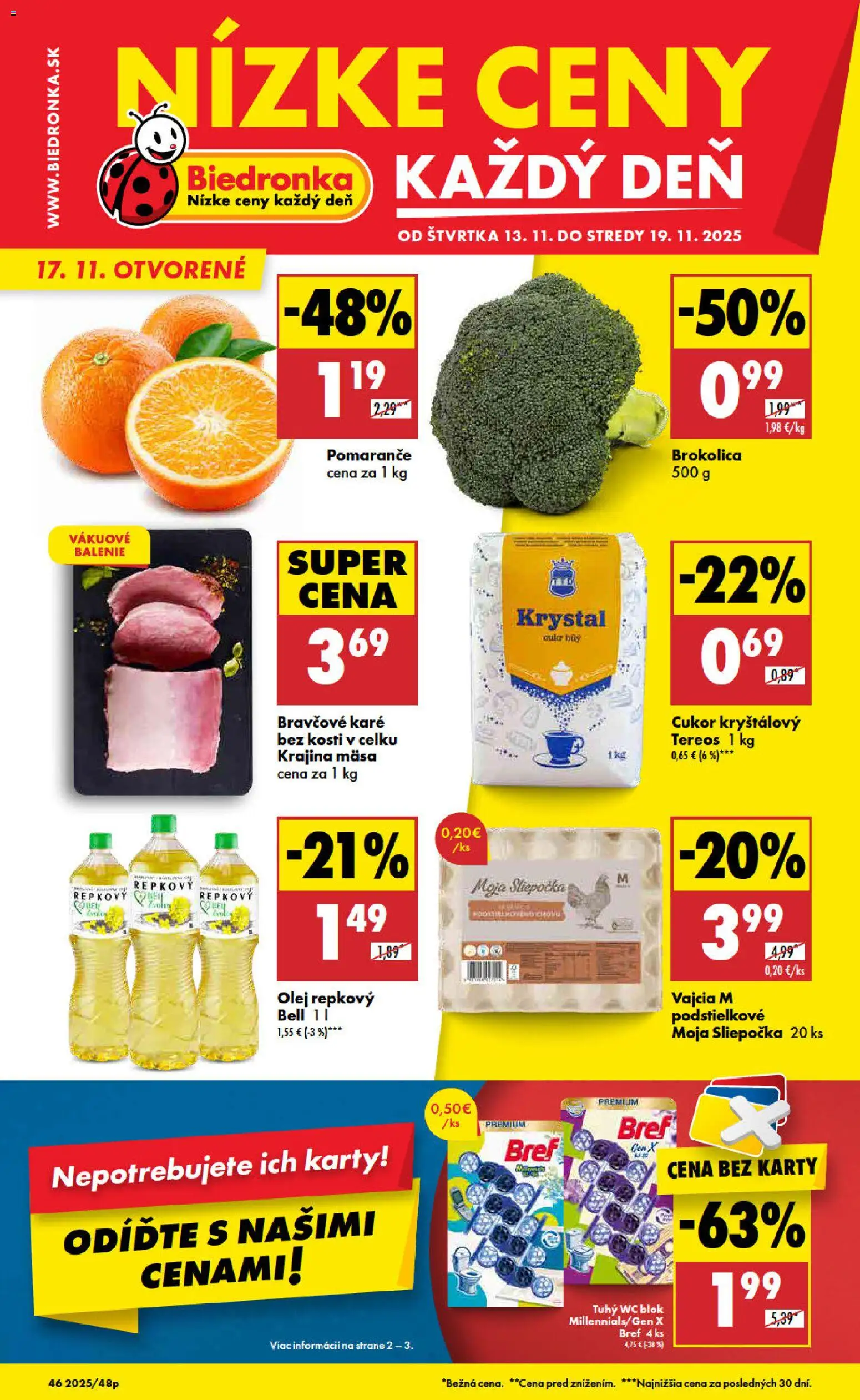 Nové Biedronka akcie – leták je platný od 13.11.2025 | Strana: 1 | Produkty: Vajcia, Olej, Wc, Cukor