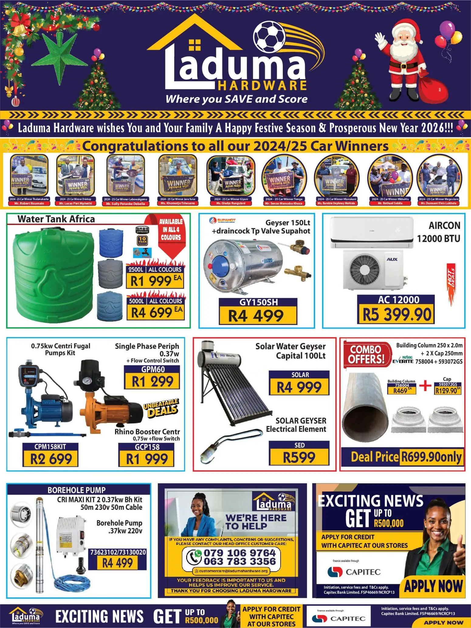 New Laduma Hardware catalogue – valid from 11.12.2025 | Page: 1 | Products: Pumps, Cap, Geyser, Valve