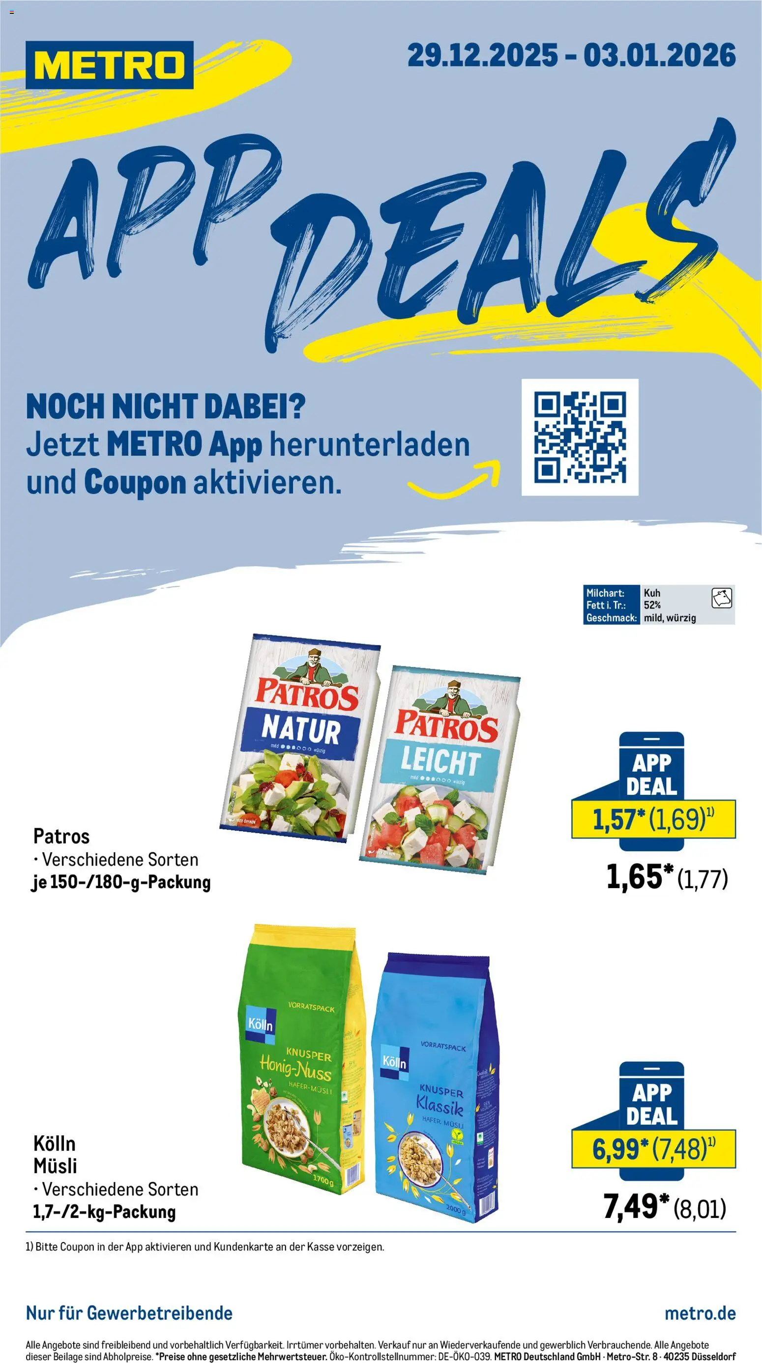 Metro App Deals – gültig ab 29.12.2025 | Seite: 1 | Produkte: Musli, Kolln, Patros
