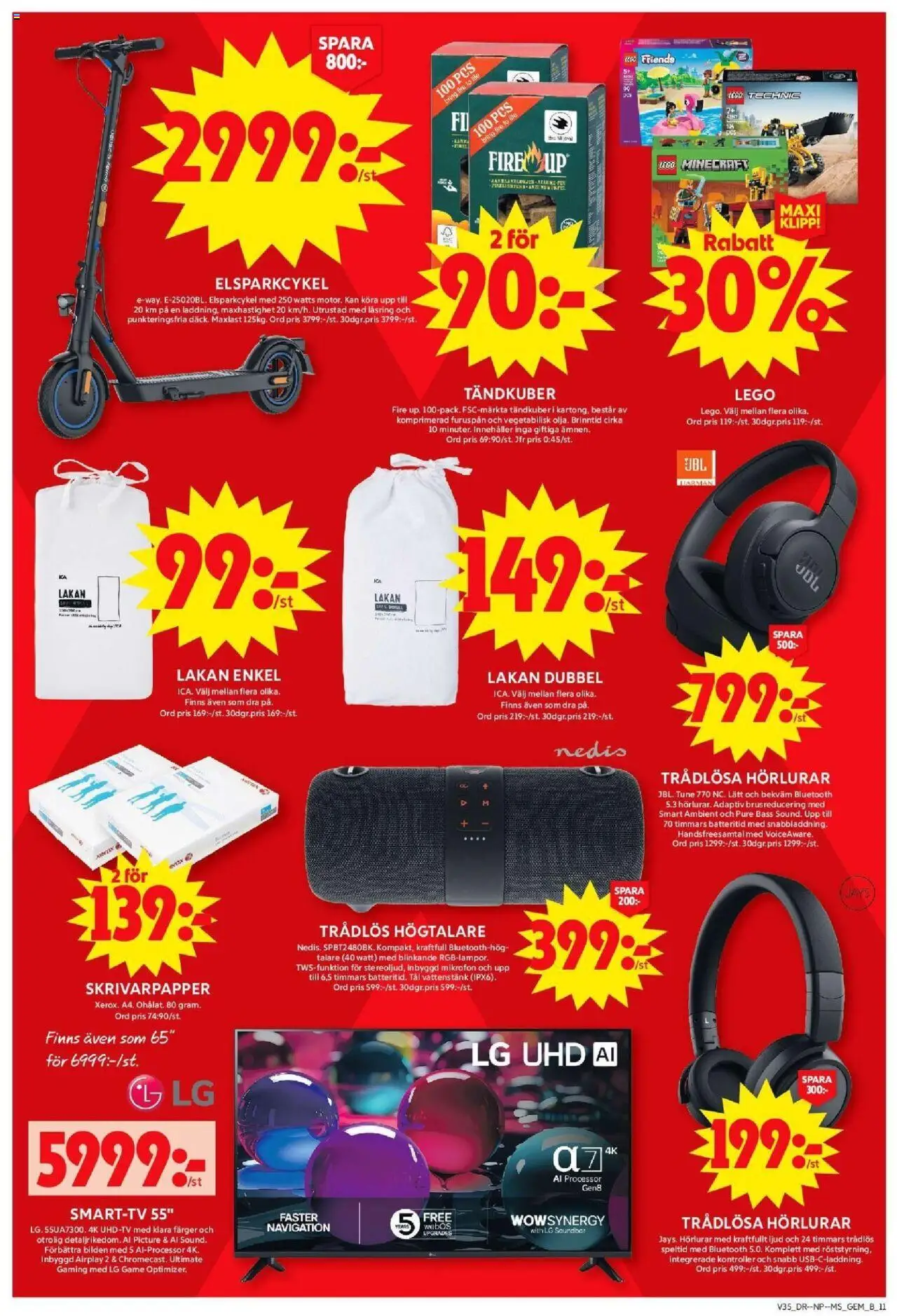 ICA Maxi reklamblad aktuell från 25.08.2025 | Sida: 14 | Produkter: Lakan, Trådlösa hörlurar, Bluetooth-högtalare, Mikrofon