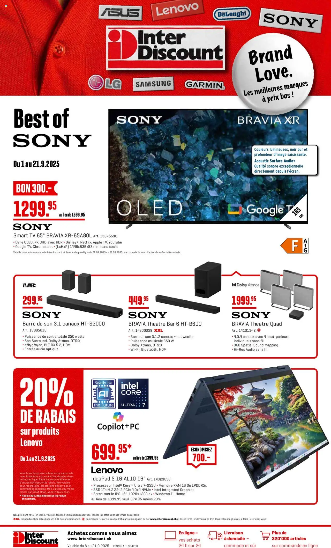 Interdiscount Aktionen Brand Love FR – gültig ab 08.09.2025 | Seite: 1 | Produkte: Audio, Samsung, Lenovo, Sony