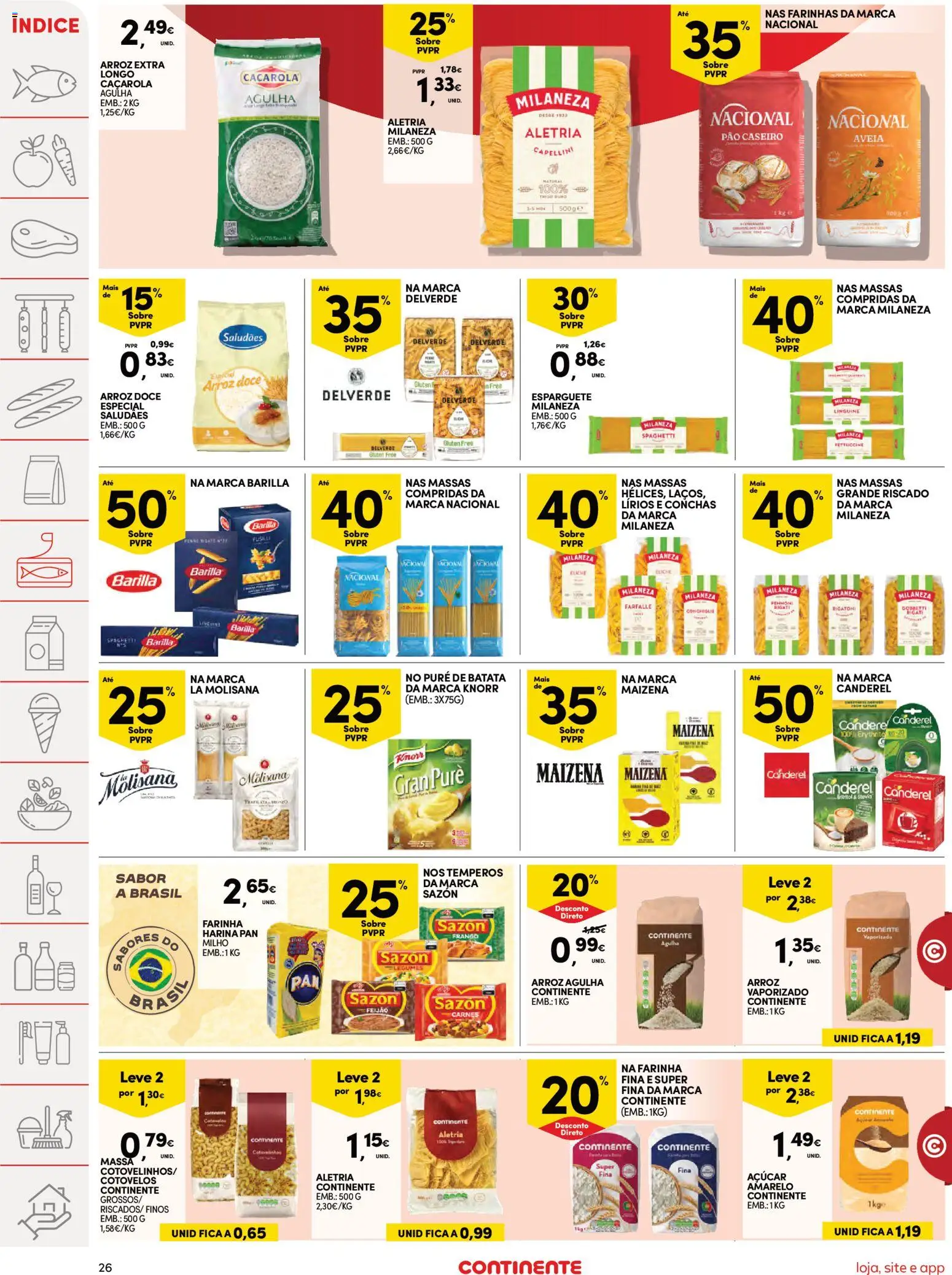 Continente Semanal Continente Bom Dia │ válido de 24.03.2026 | Página: 26 | Produtos: Milaneza, Harina Pan, Knorr, Açúcar