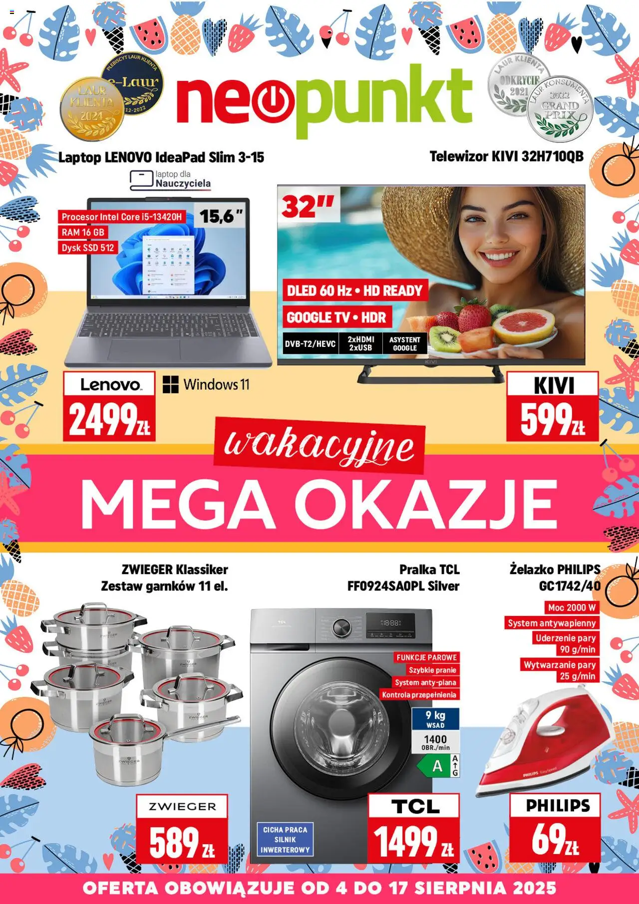 Neopunkt Gazetka od 04.08.2025 | Strona: 1 | Produkty: Laptop, Telewizor, Dysk, Pralka