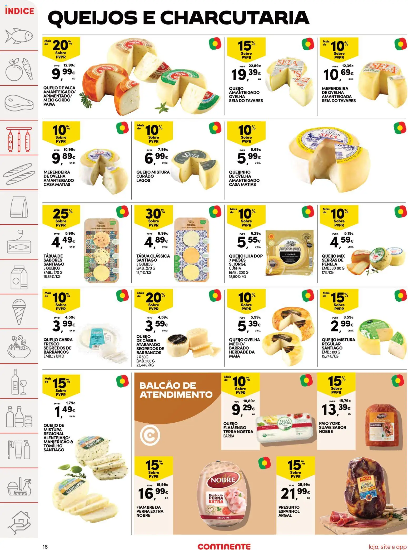Continente Semanal Continente Bom Dia │ válido de 24.03.2026 | Página: 16 | Produtos: Tábua, Queijo, Presunto