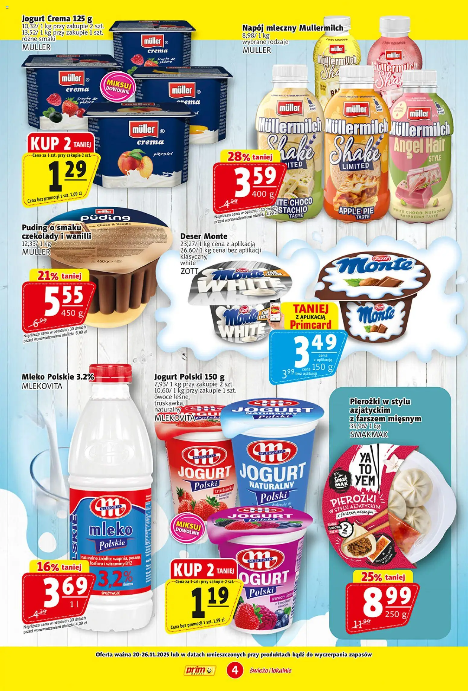 Prim Market Gazetka od 20.11.2025 | Strona: 4 | Produkty: Czekolady, Mleko, Jogurt, Owoce