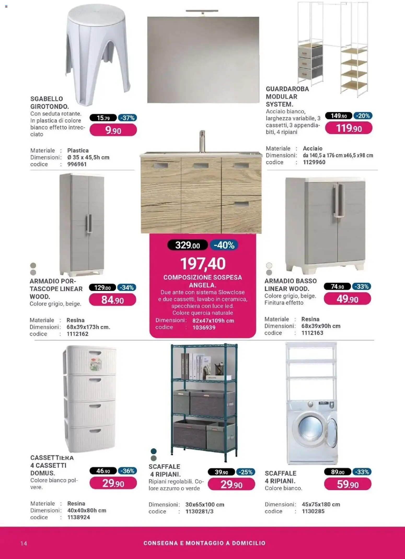 Volantino CFadda del 19.03.2026 | Pagina: 14 | Prodotti: Guardaroba, Sgabello, Scaffale, Cassettiera