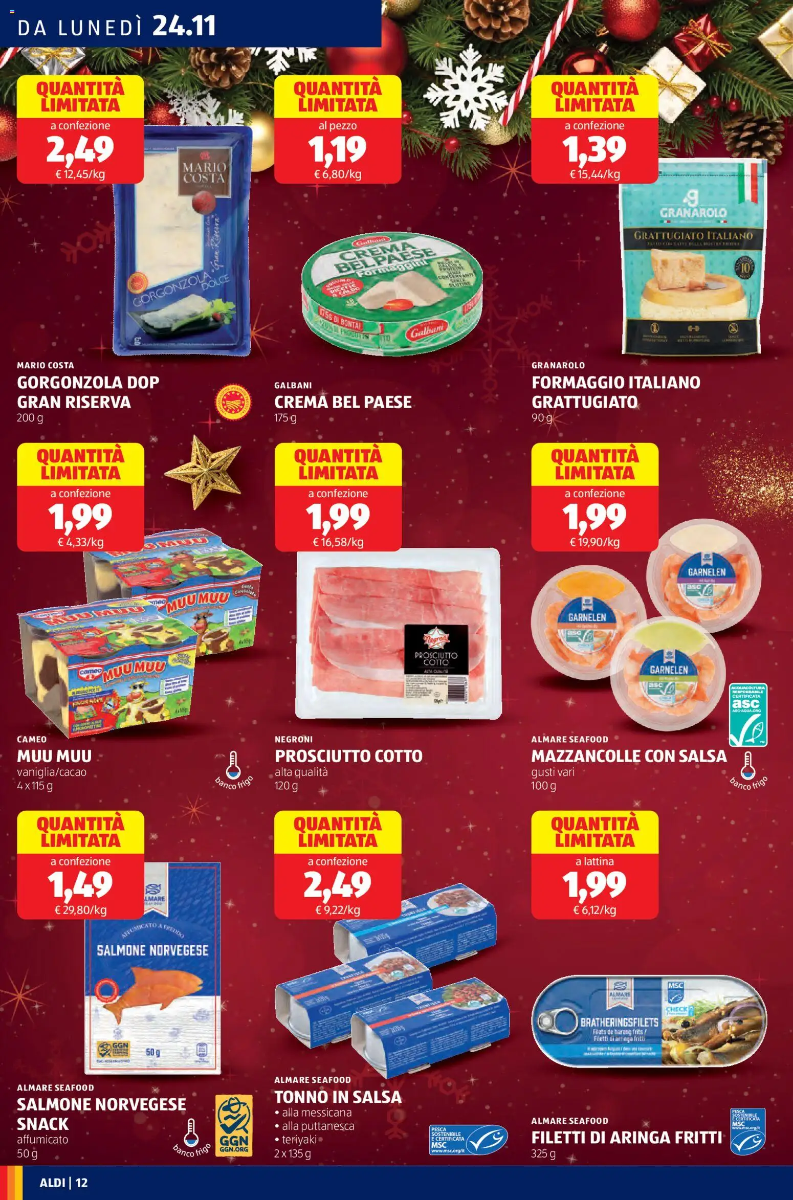 Volantino Aldi del 24.11.2025 | Pagina: 12 | Prodotti: Crema, Salmone, Tonno, Gorgonzola