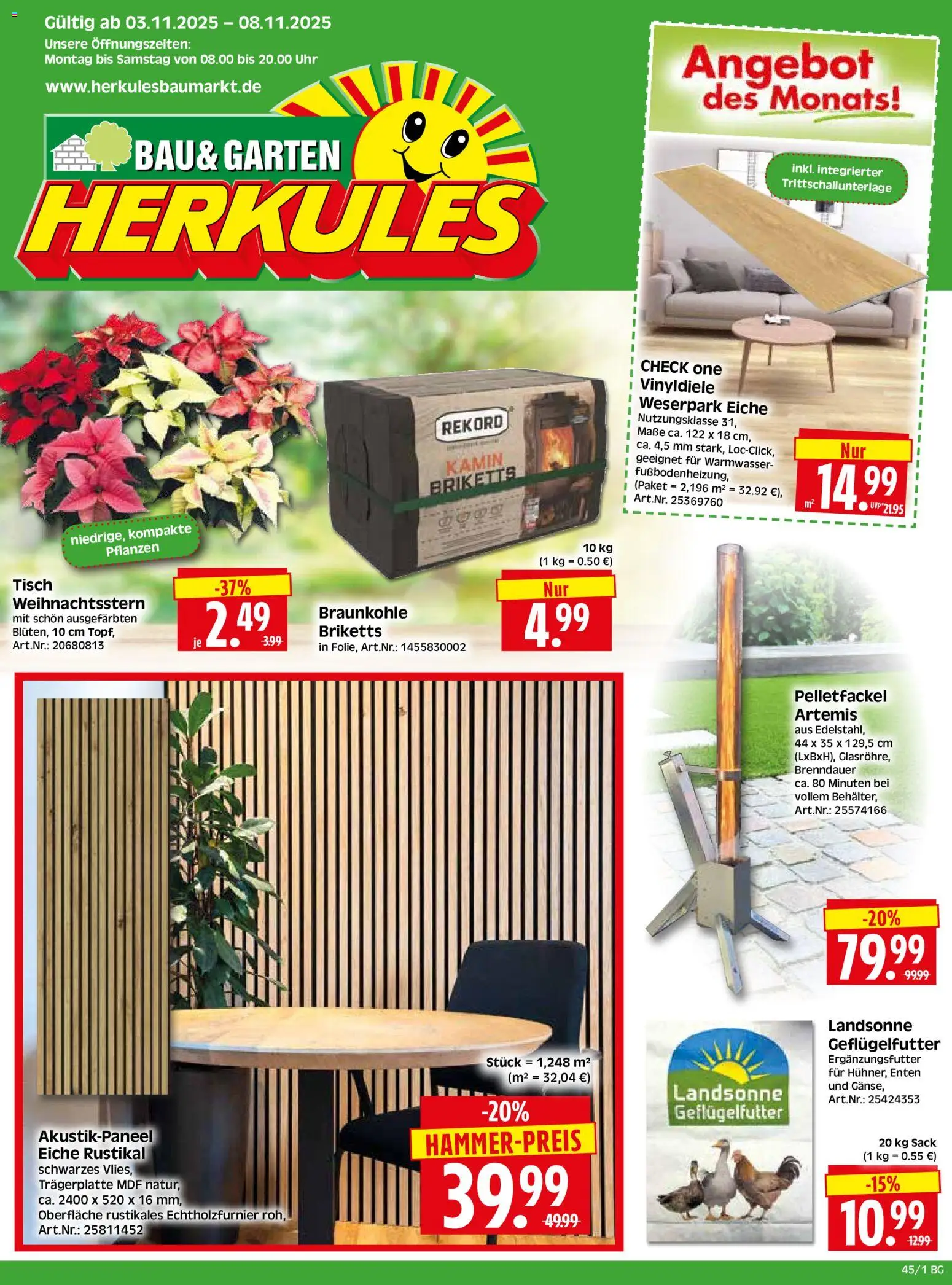 HERKULES Bau & Garten – gültig ab 03.11.2025 | Seite: 1 | Produkte: Kamin, Tisch, Uhr