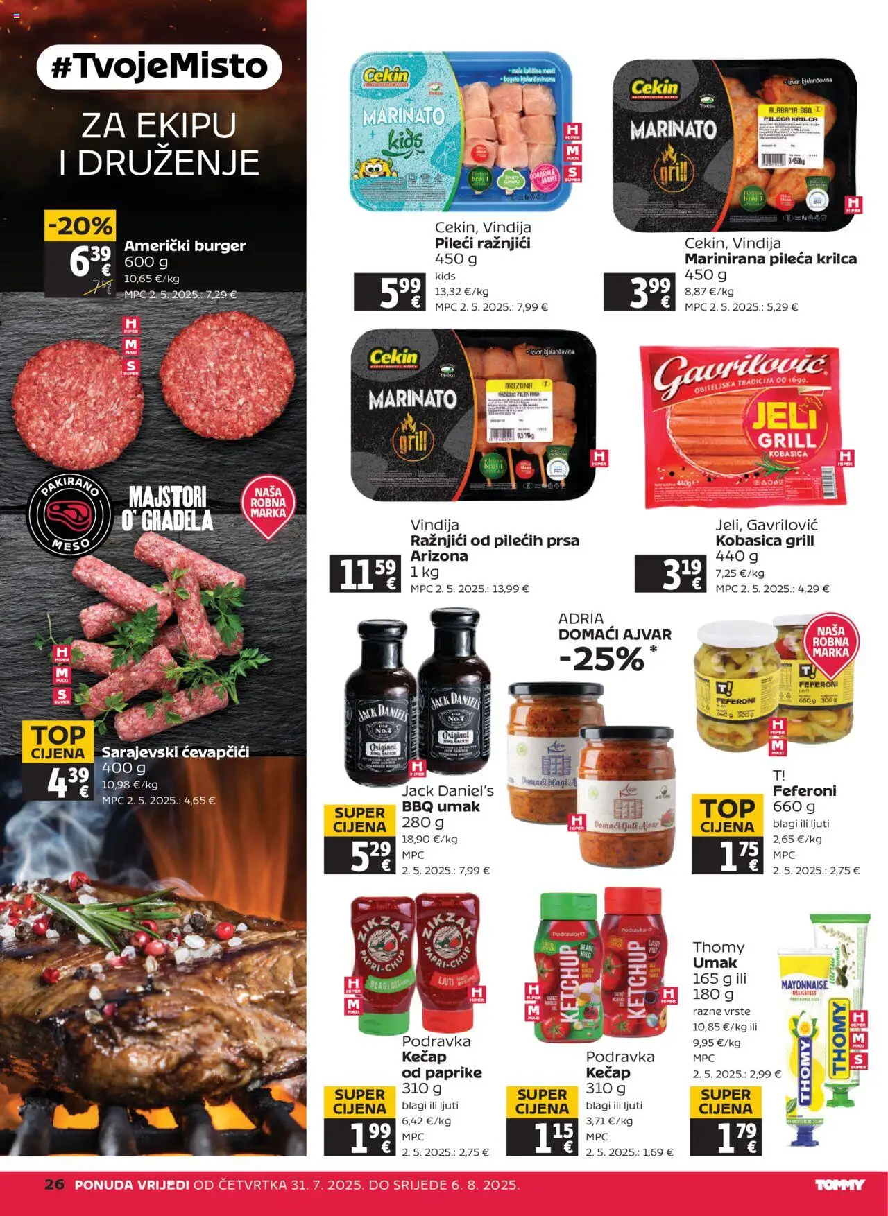 Tommy katalog | vrijedi od 31.07.2025 | Stranica: 26 | Proizvodi: Vindija, Podravka, Kobasica, Ćevapčići