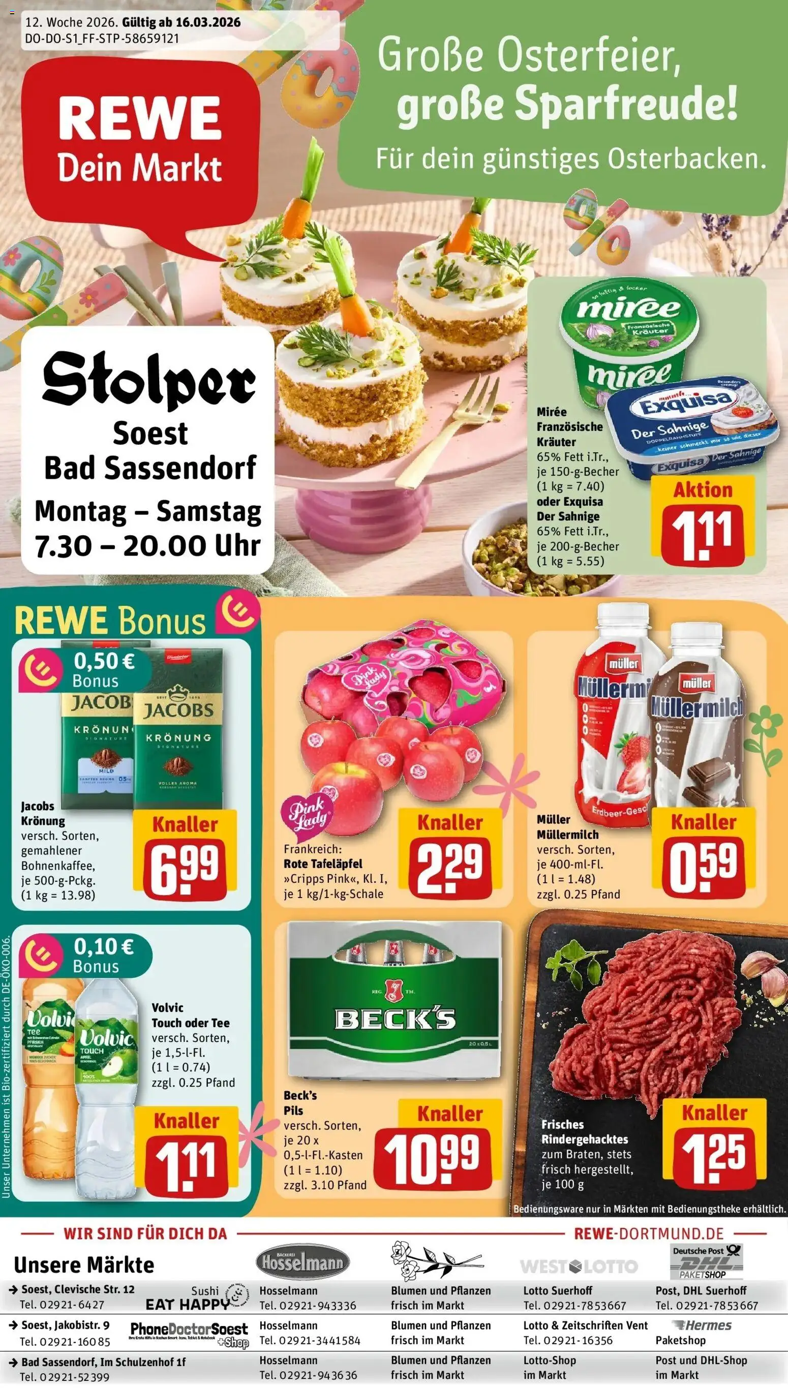 Rewe Prospekt Soest	 – gültig ab 15.03.2026 | Seite: 1 | Produkte: Pils, Blumen, Äpfel, Muller mullermilch