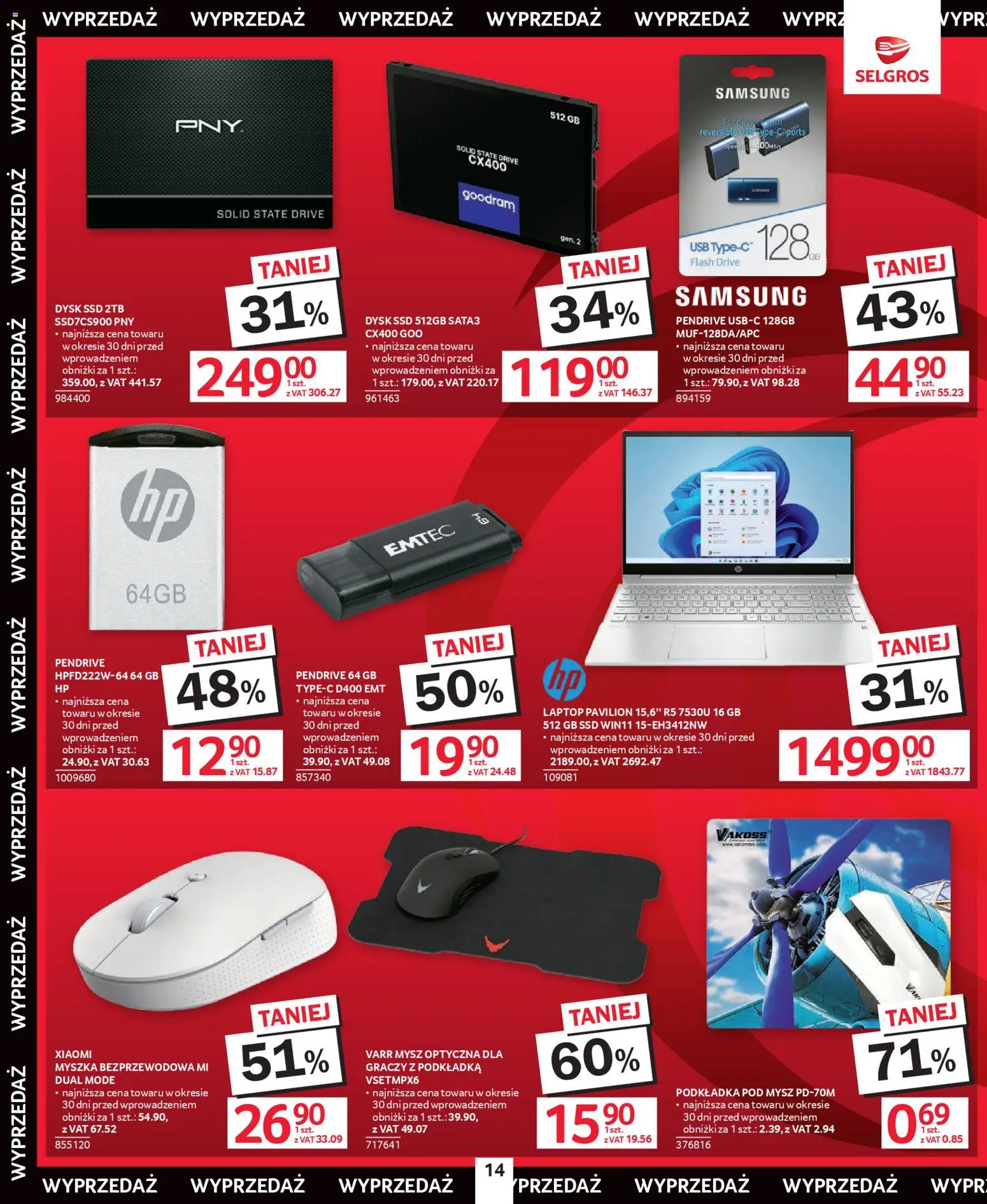 Selgros cash&carry Gazetka - Świąteczna Wyprzedaż od 08.01.2026 | Strona: 14 | Produkty: Laptop, USB, Podkładka pod mysz, Pendrive
